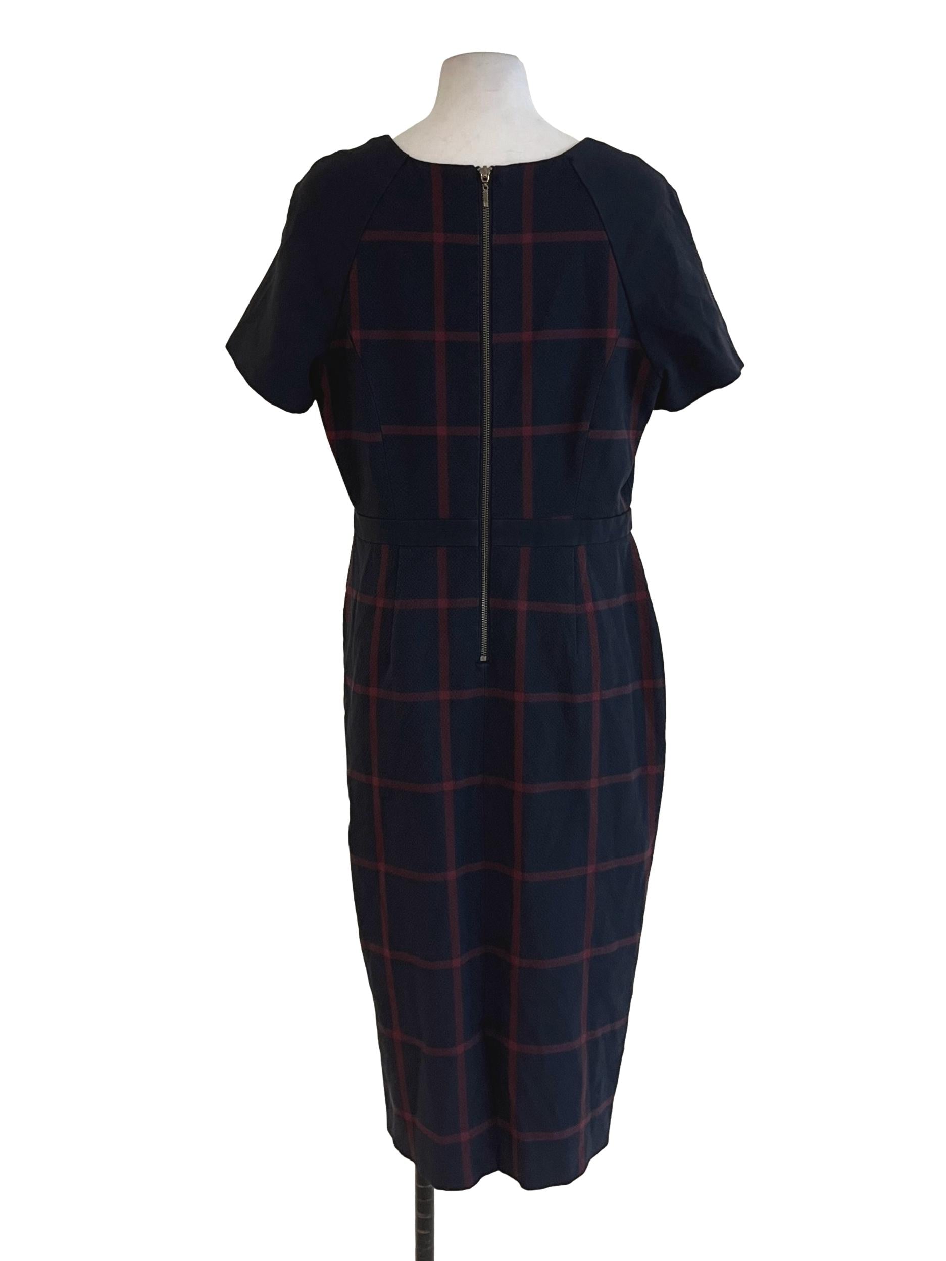 Navy Blue Windowpane Empire Dress