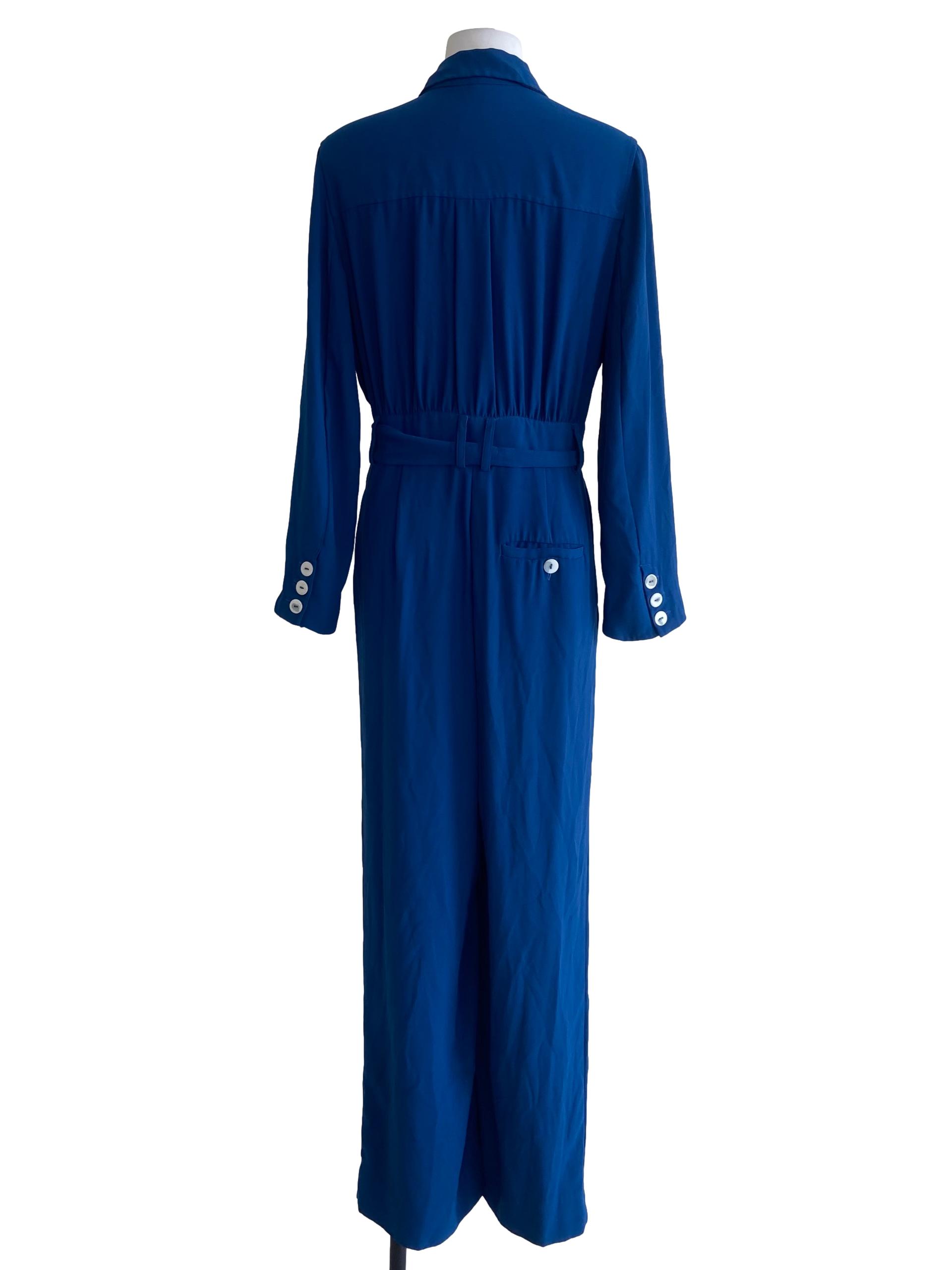 Lapis Blue Half Button Jumpsuit