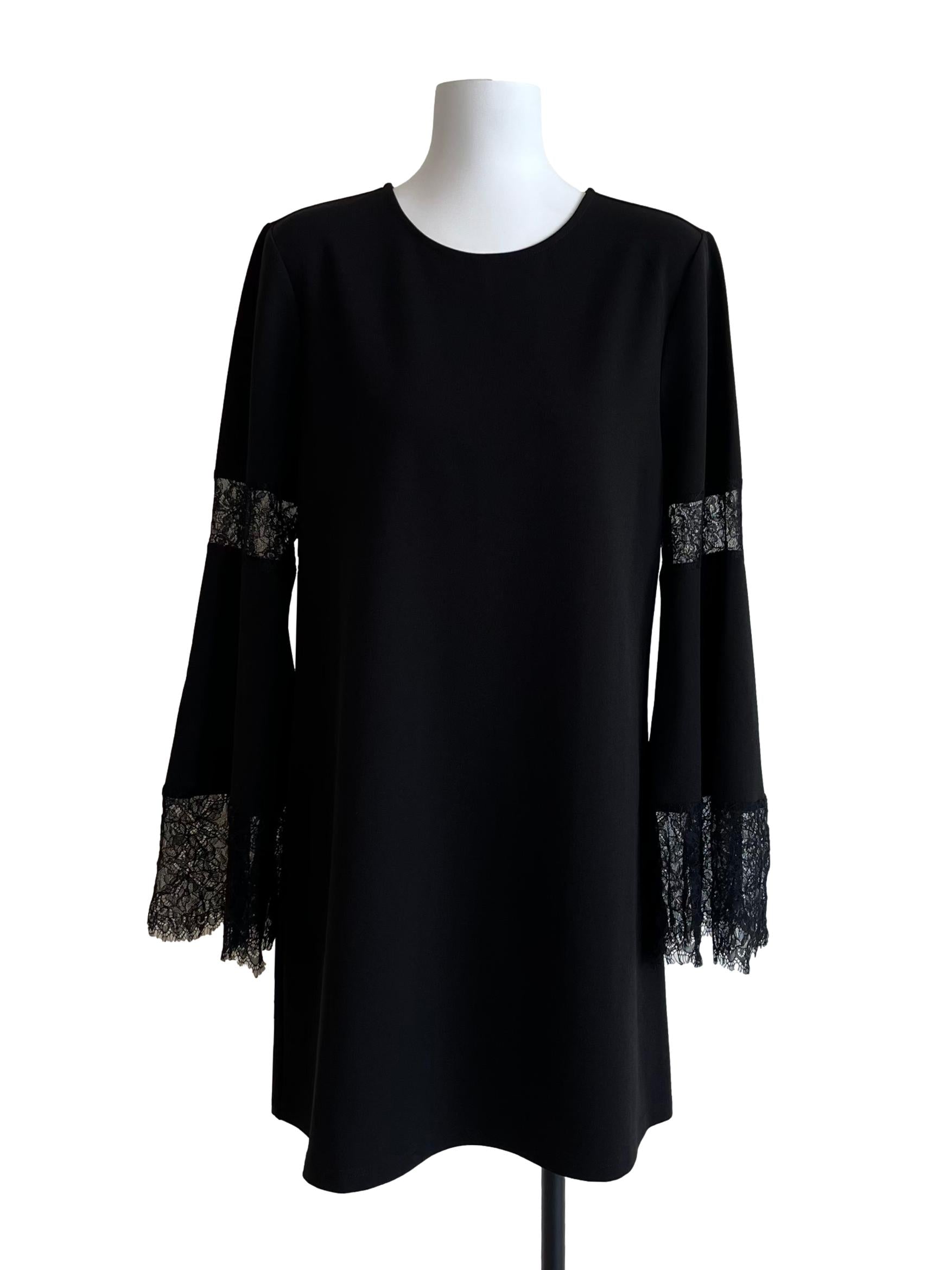 Jade Black Lace-Trimmed Long Sleeve Dress