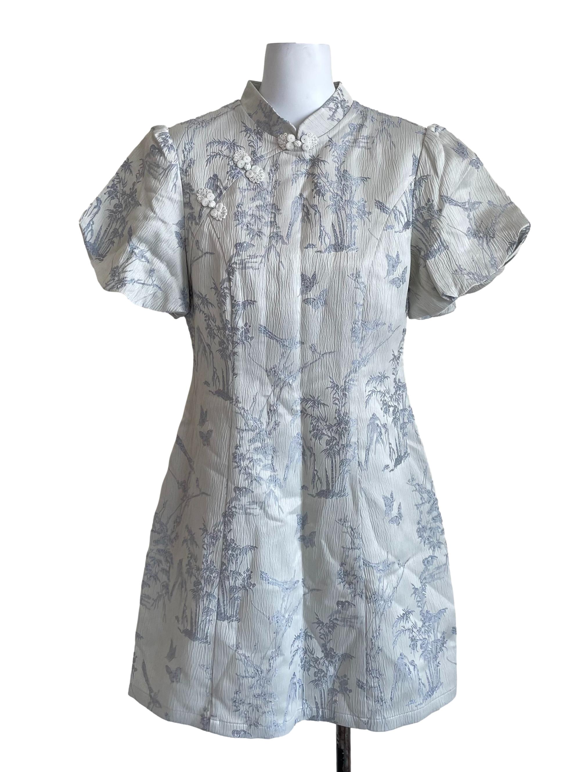 Frost Puff Sleeves Cheongsam Dress