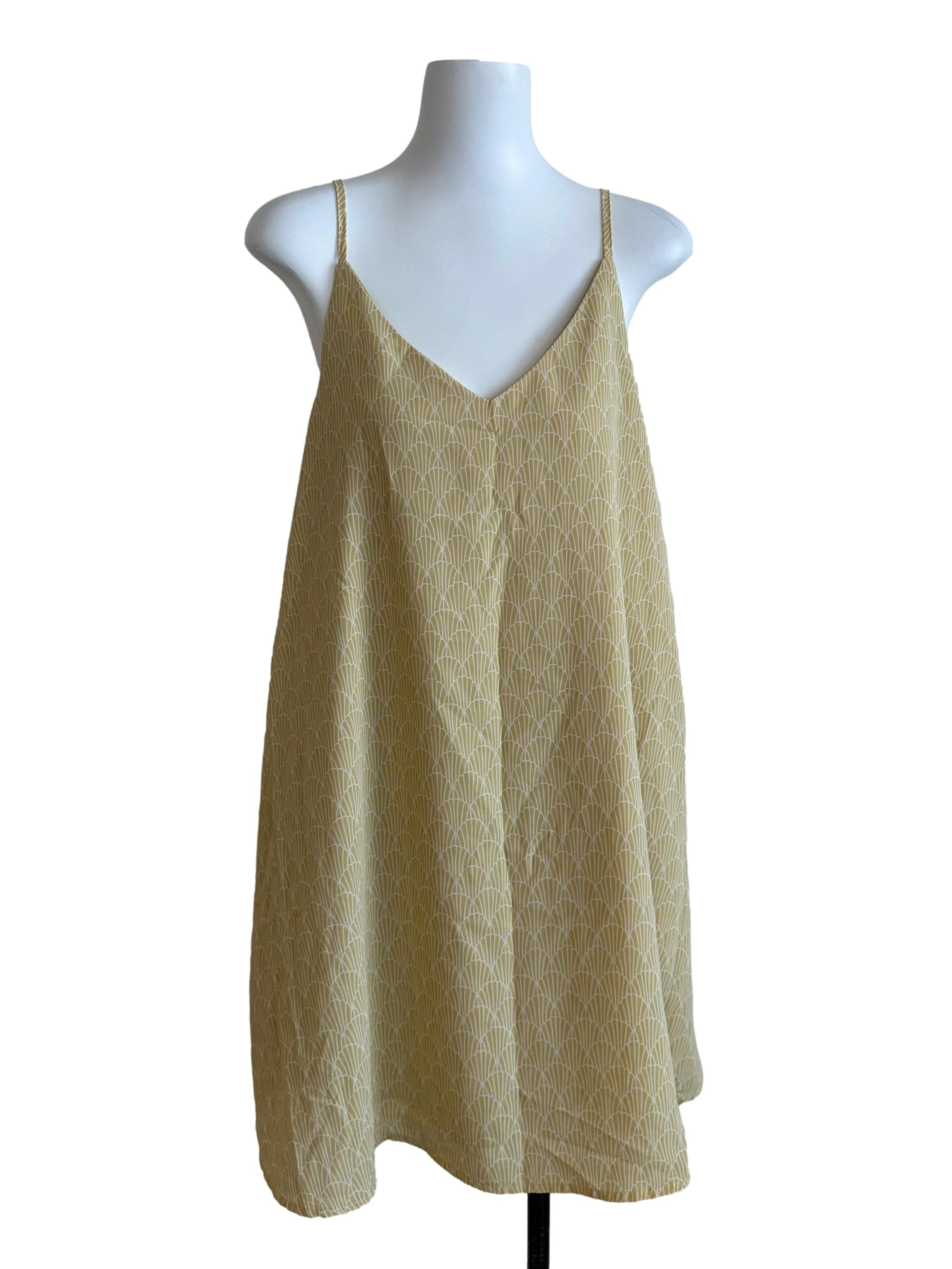 Mustard Yellow V Neck Pattern Dress
