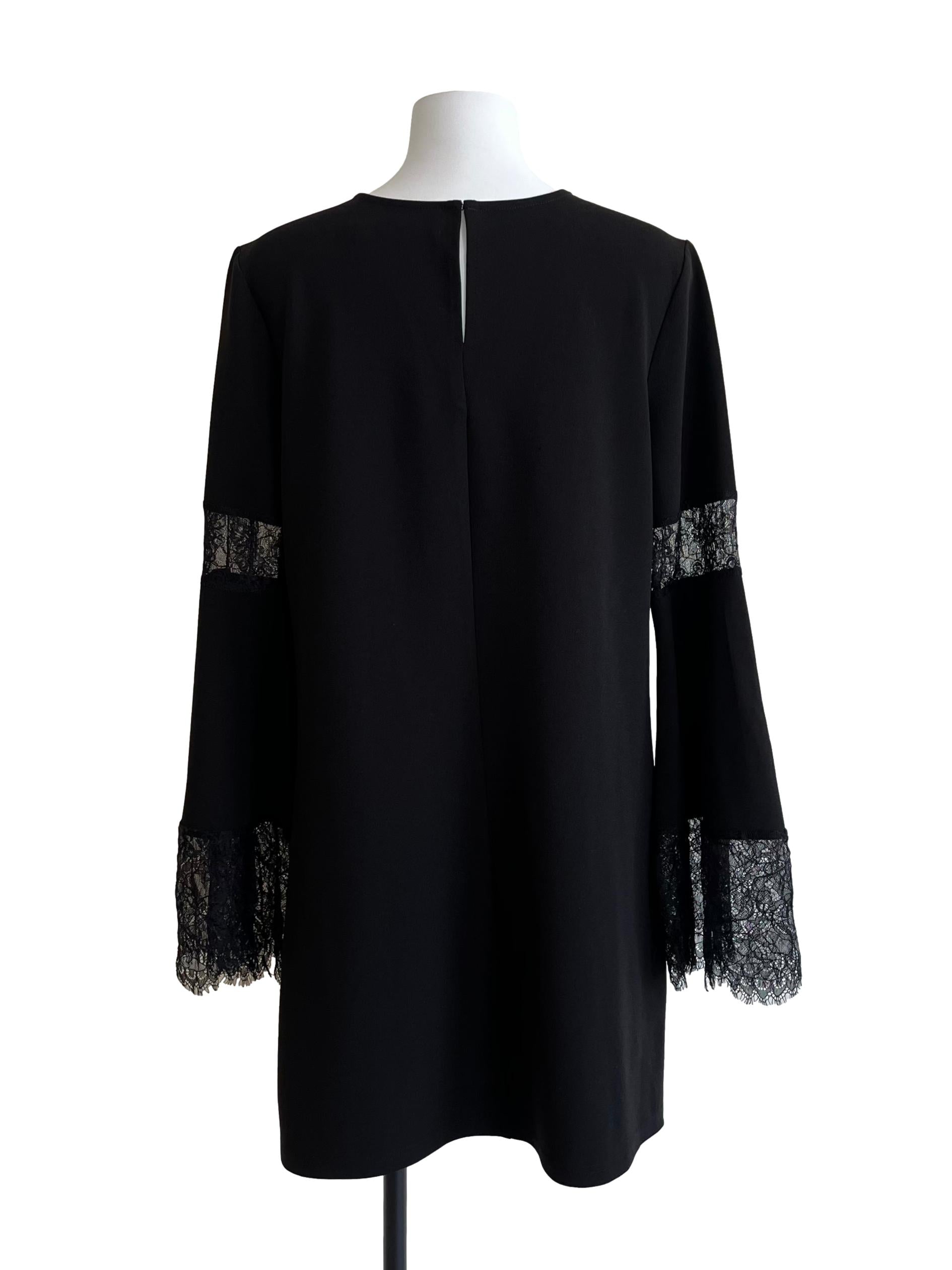 Jade Black Lace-Trimmed Long Sleeve Dress