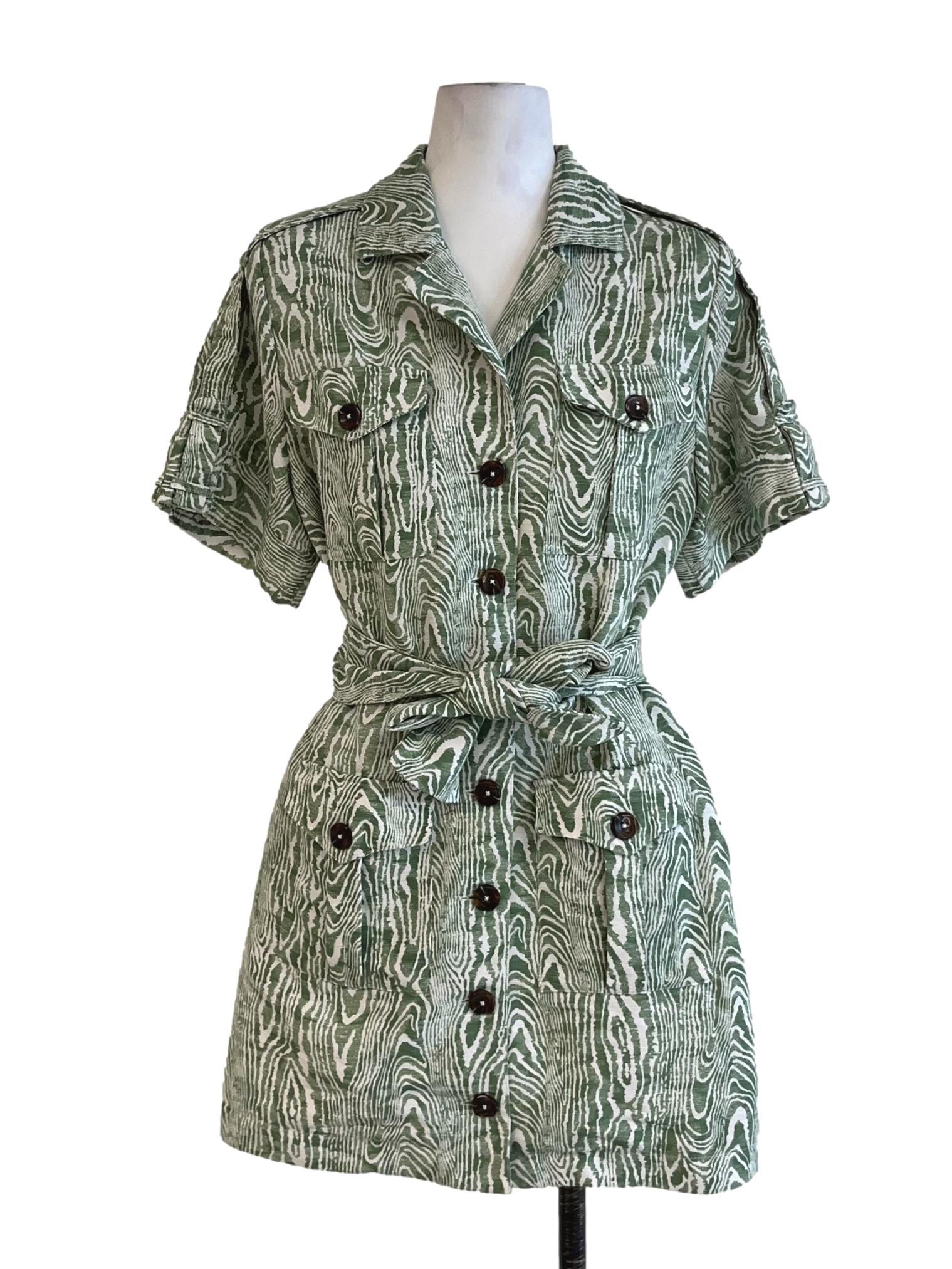 Olive Green Abstract Empire Dress