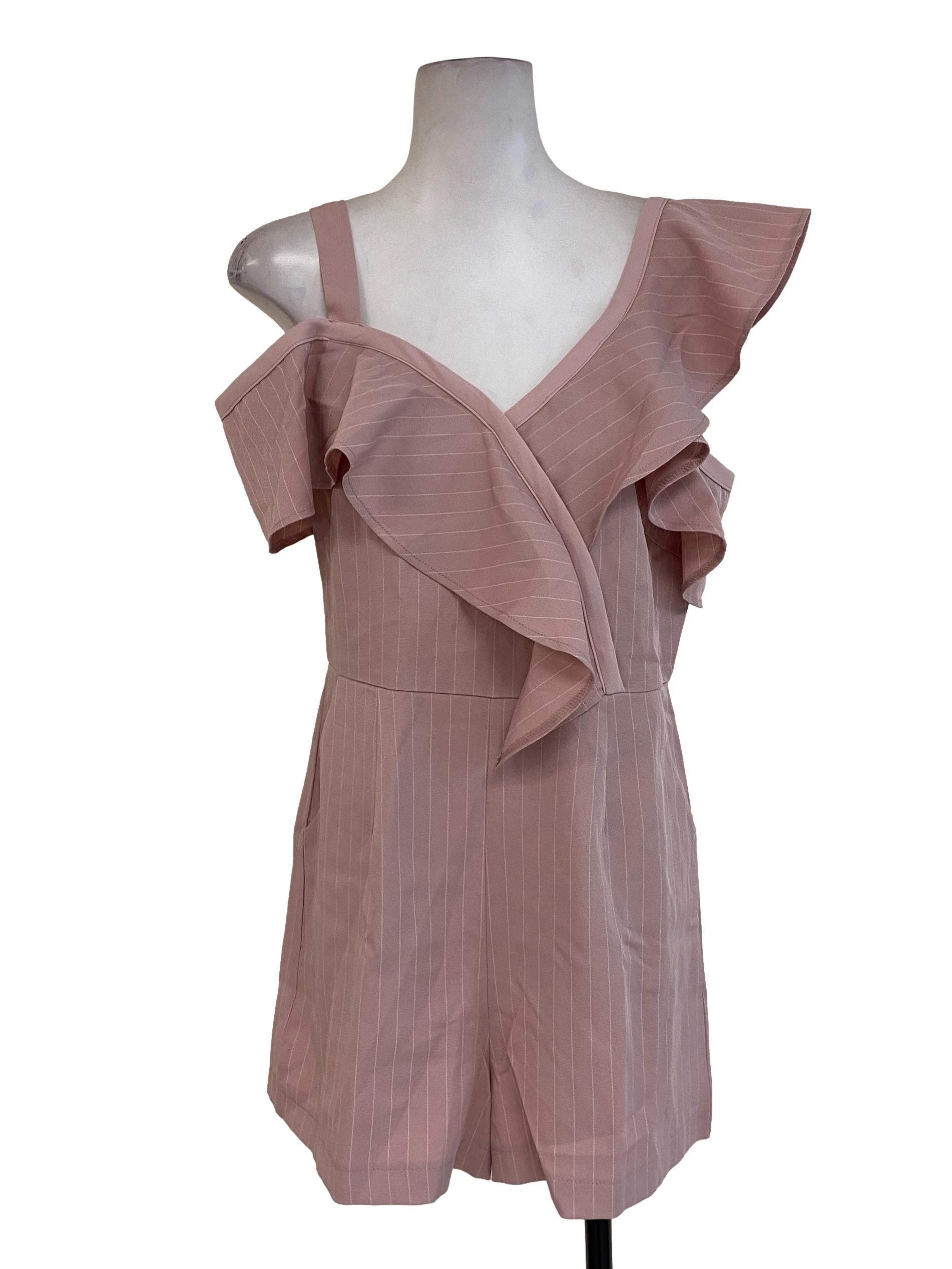 Pink Ruffle Striped Rompers
