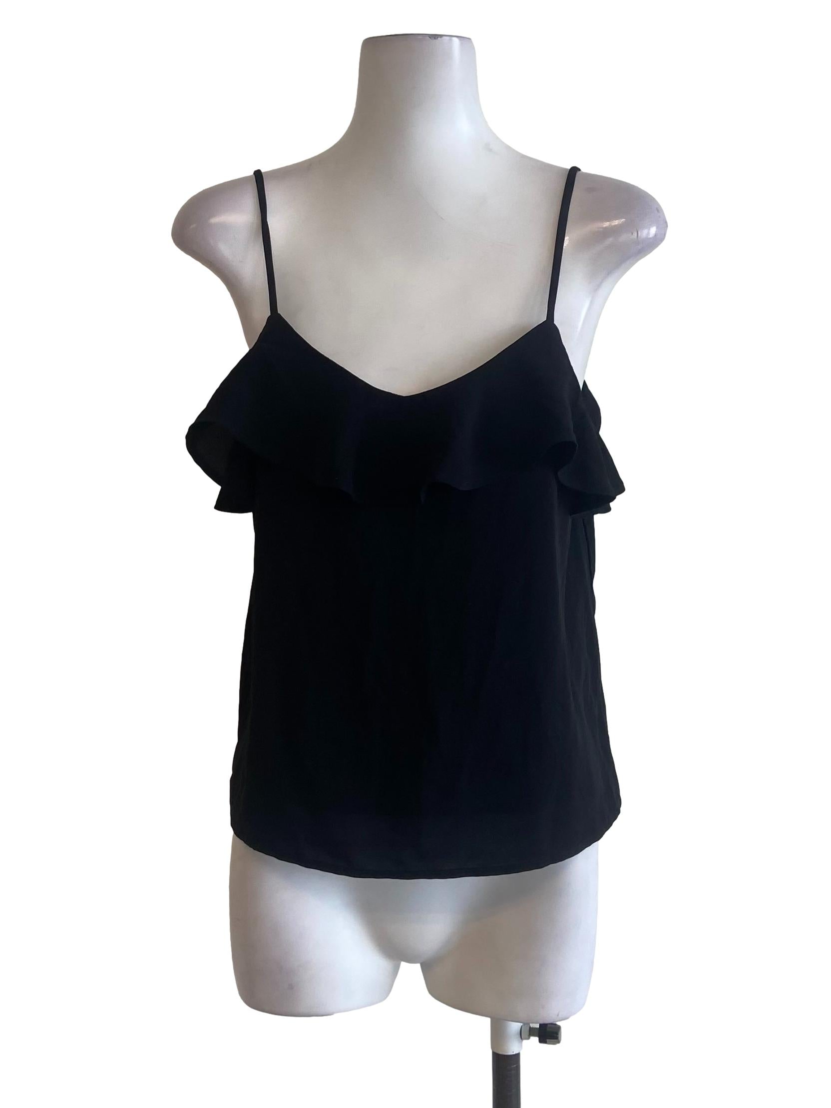 Black Spaghetti Strap Ruffle Neck Blouse