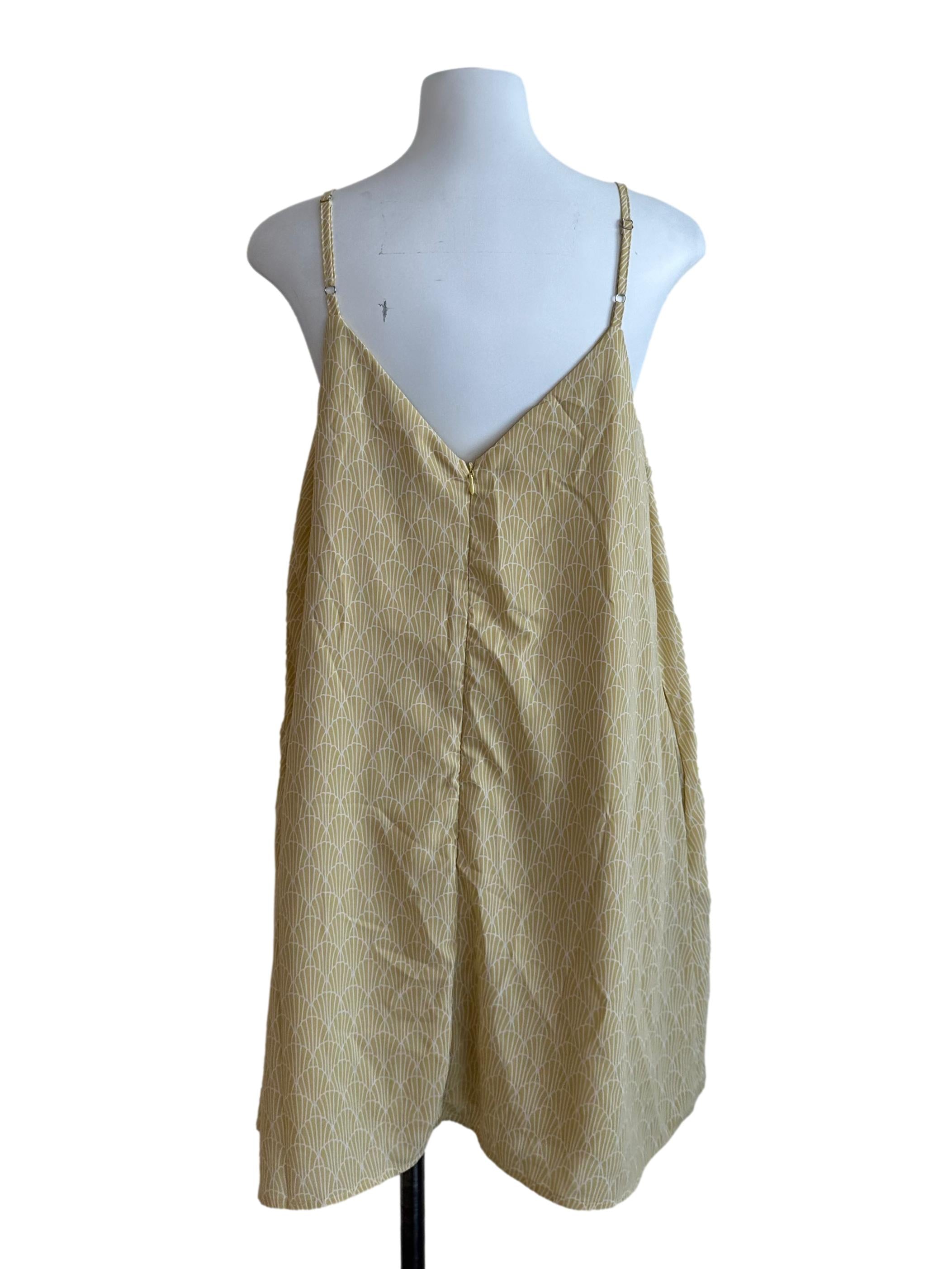 Mustard Yellow V Neck Pattern Dress