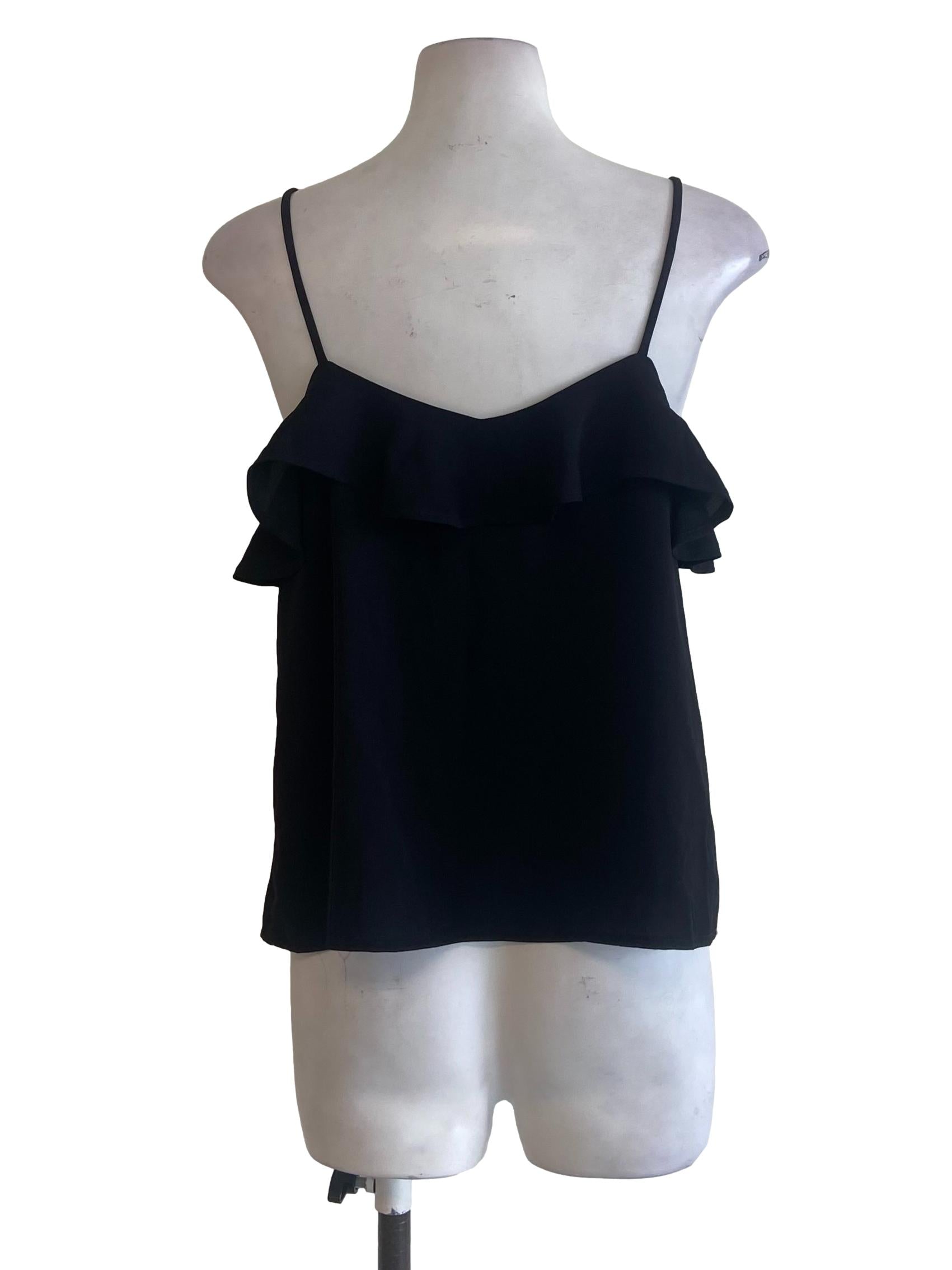 Black Spaghetti Strap Ruffle Neck Blouse