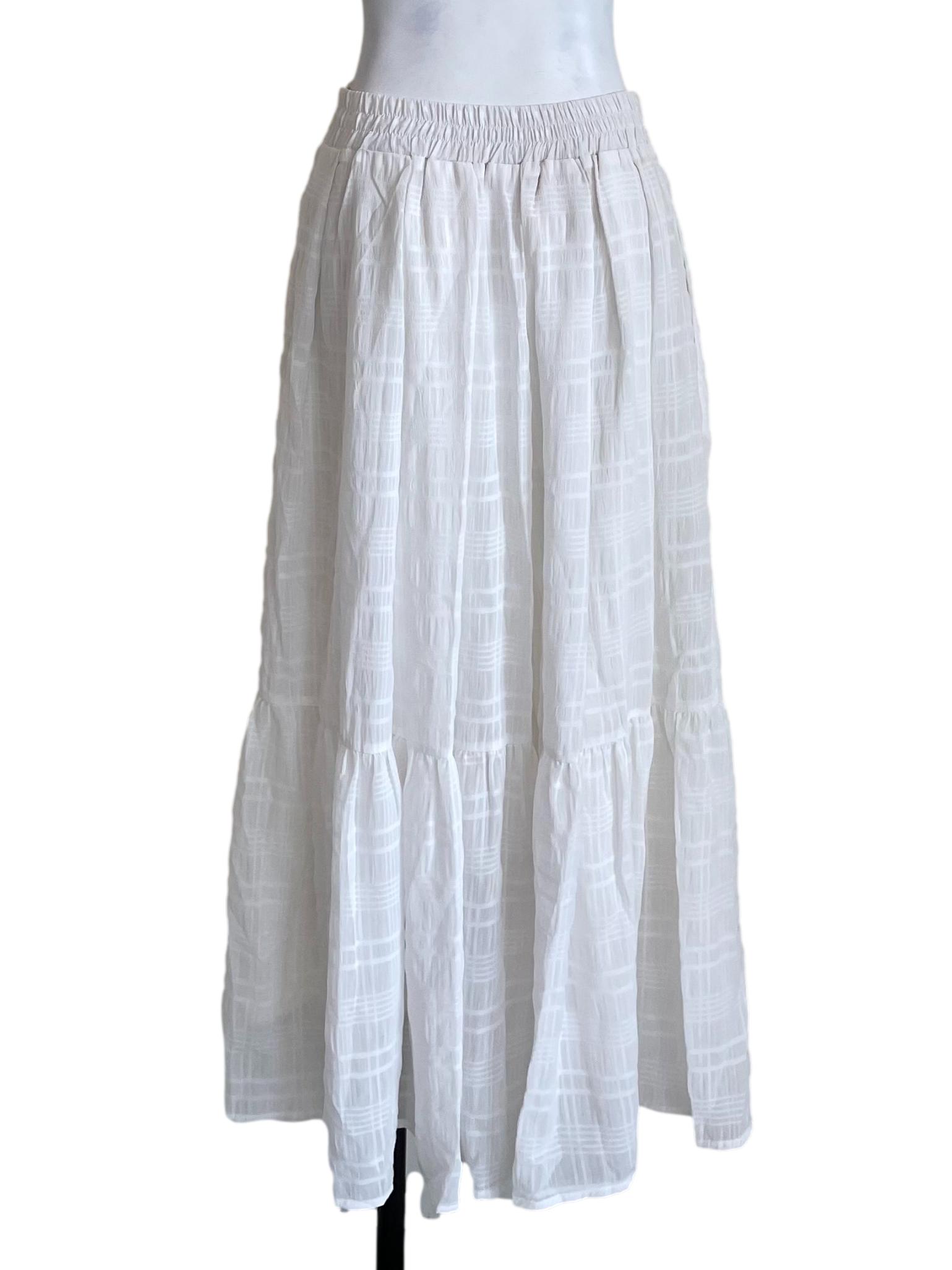 White Grid Pleated Skirt