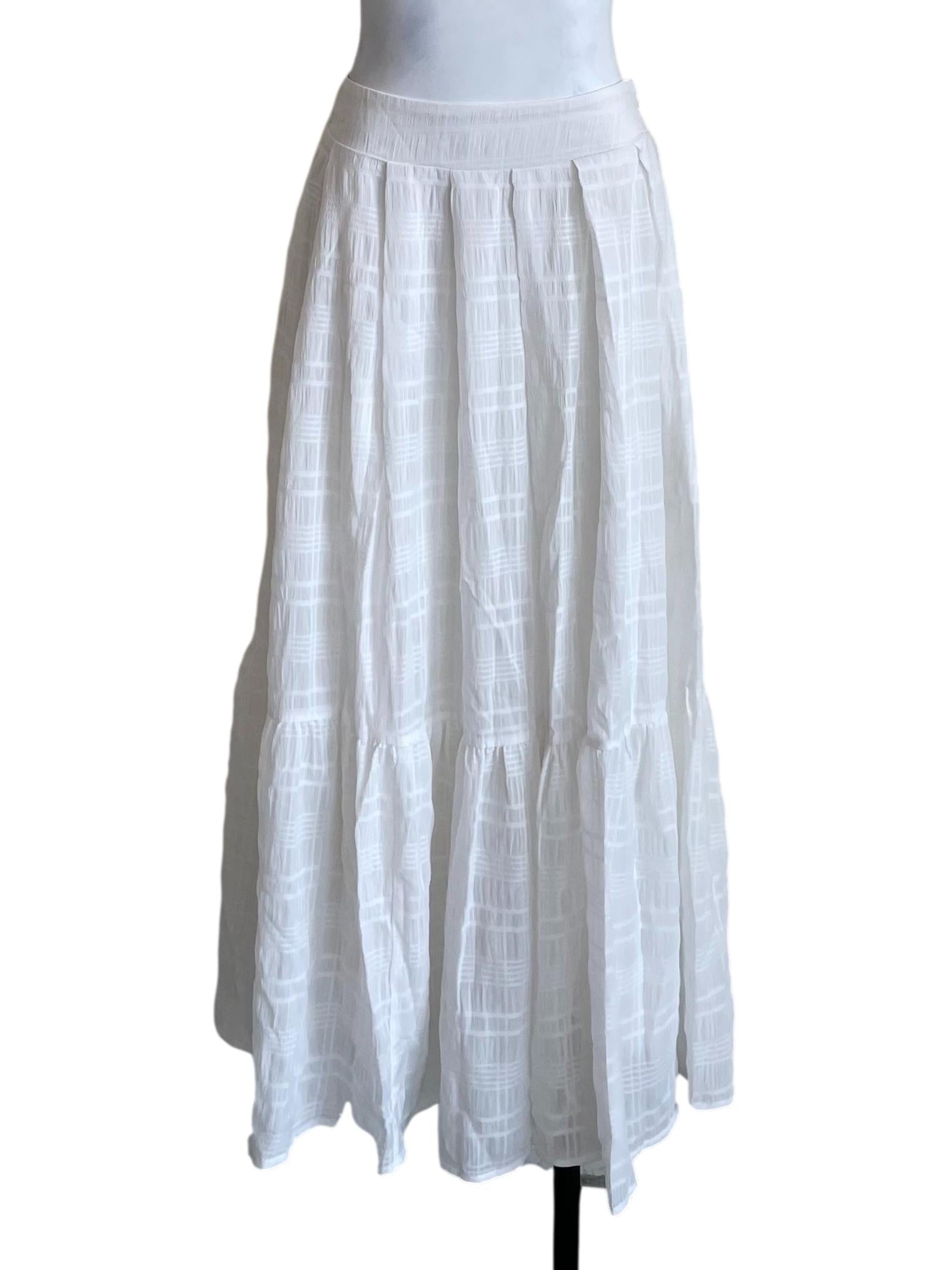 White Grid Pleated Skirt
