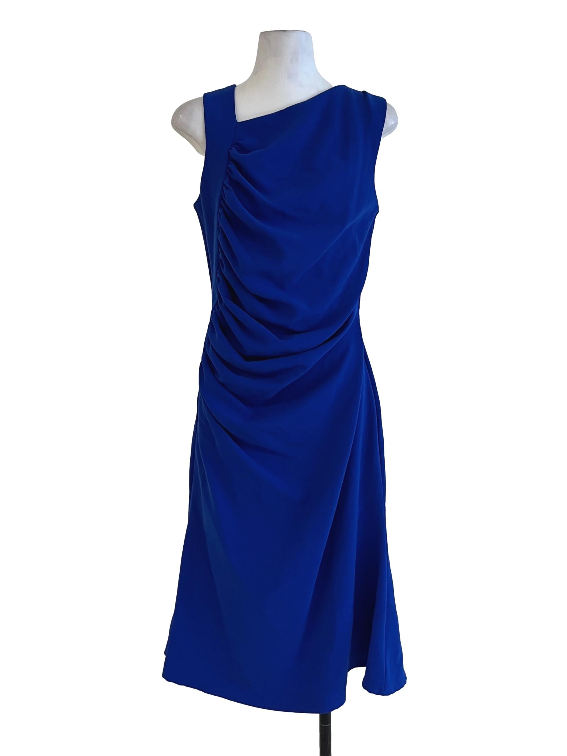 Cobalt Blue Asymmetrical Neckline Sheath Dress