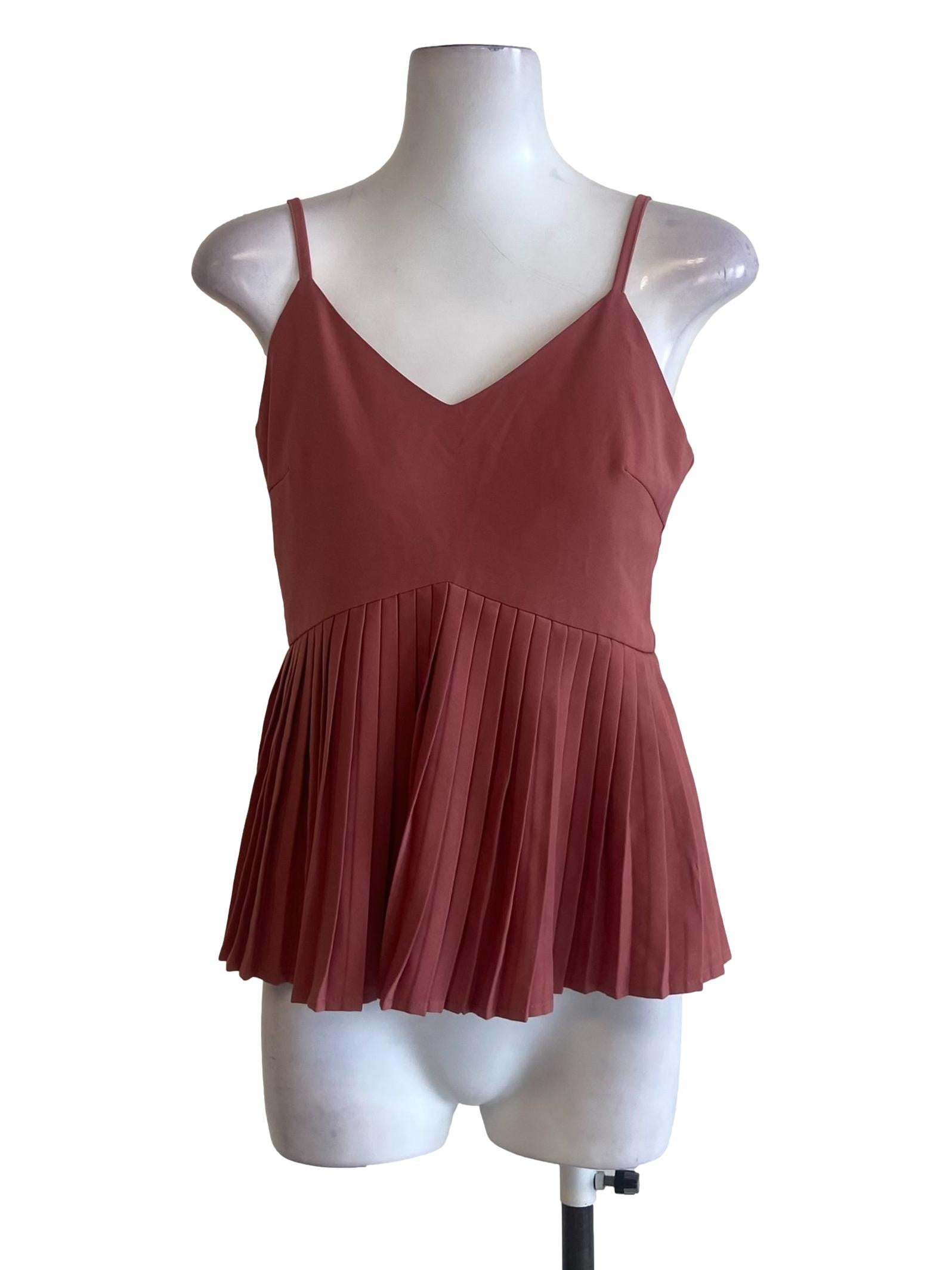 Punch  Pink Sleeveless Accordion Blouse