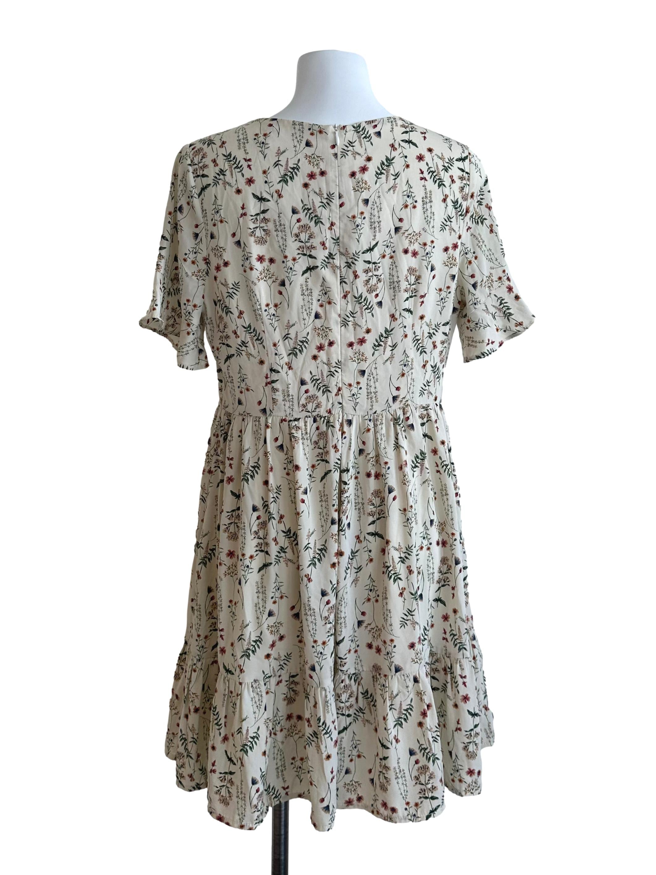 Sand Beige V Neck Floral Dress