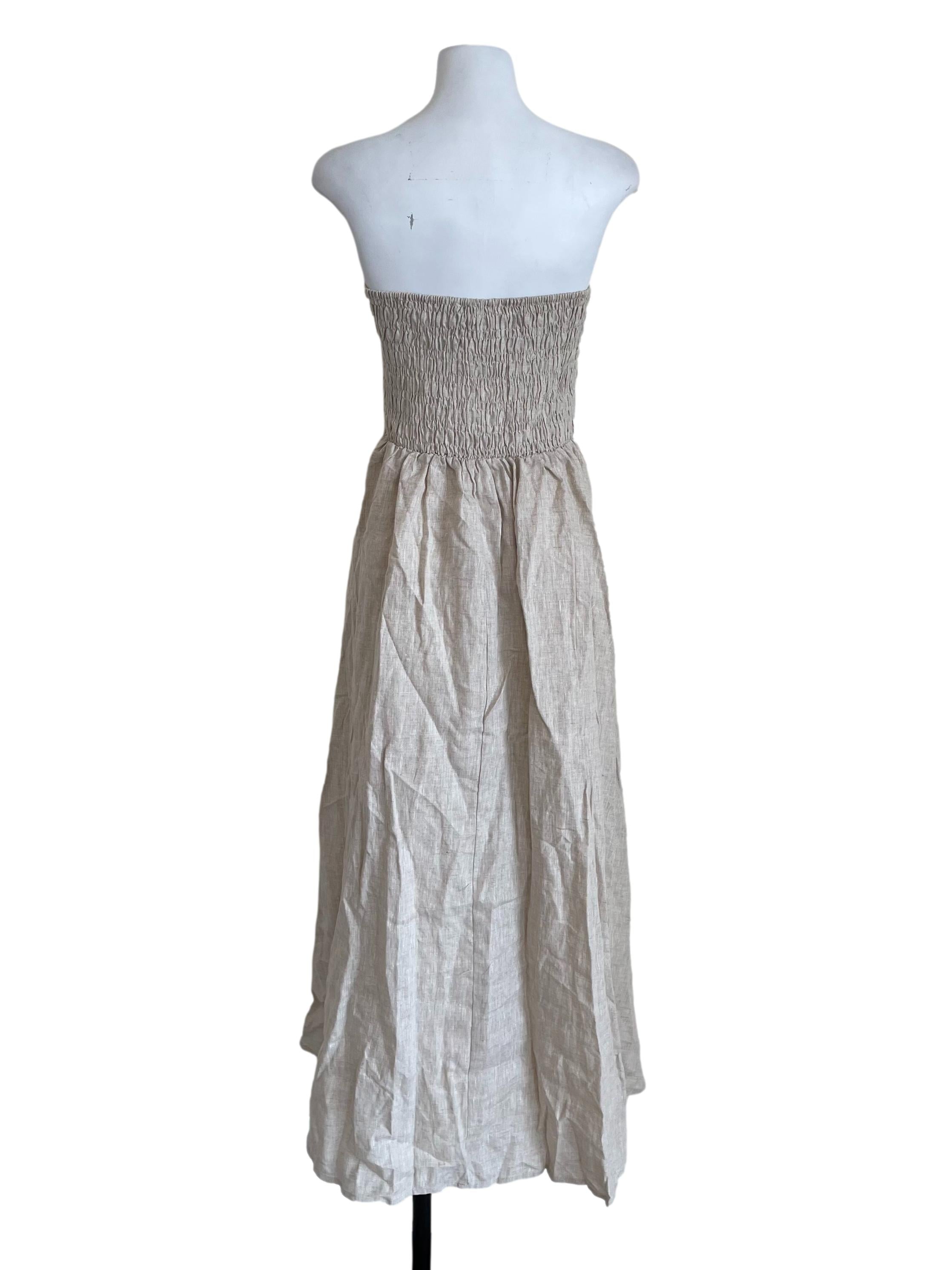 Linen Shirred Strapless Dress