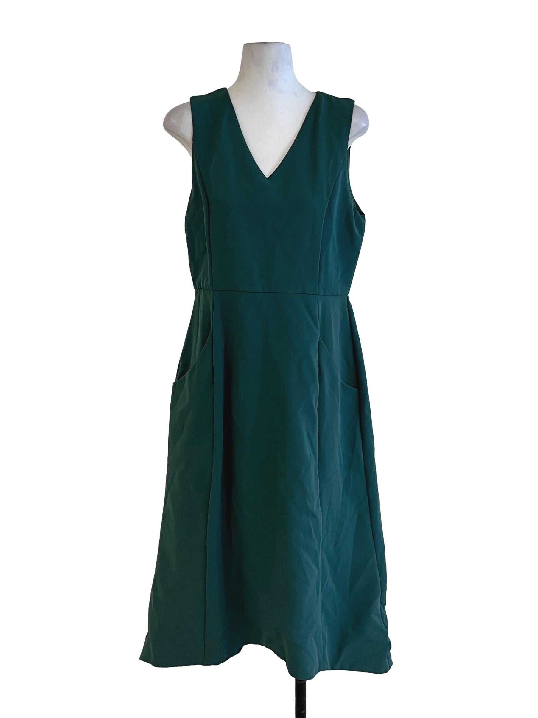 Sage Green V-Neckline A-Line Dress