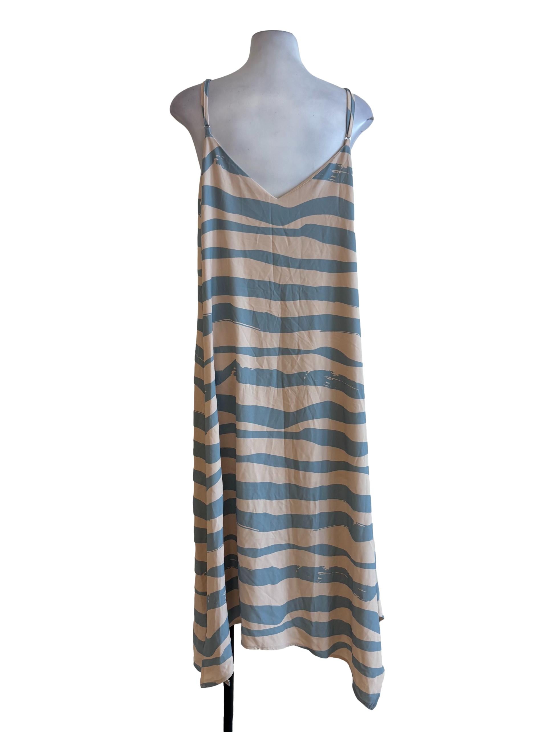 Cream Blue Wavy Stripes Slip Dress
