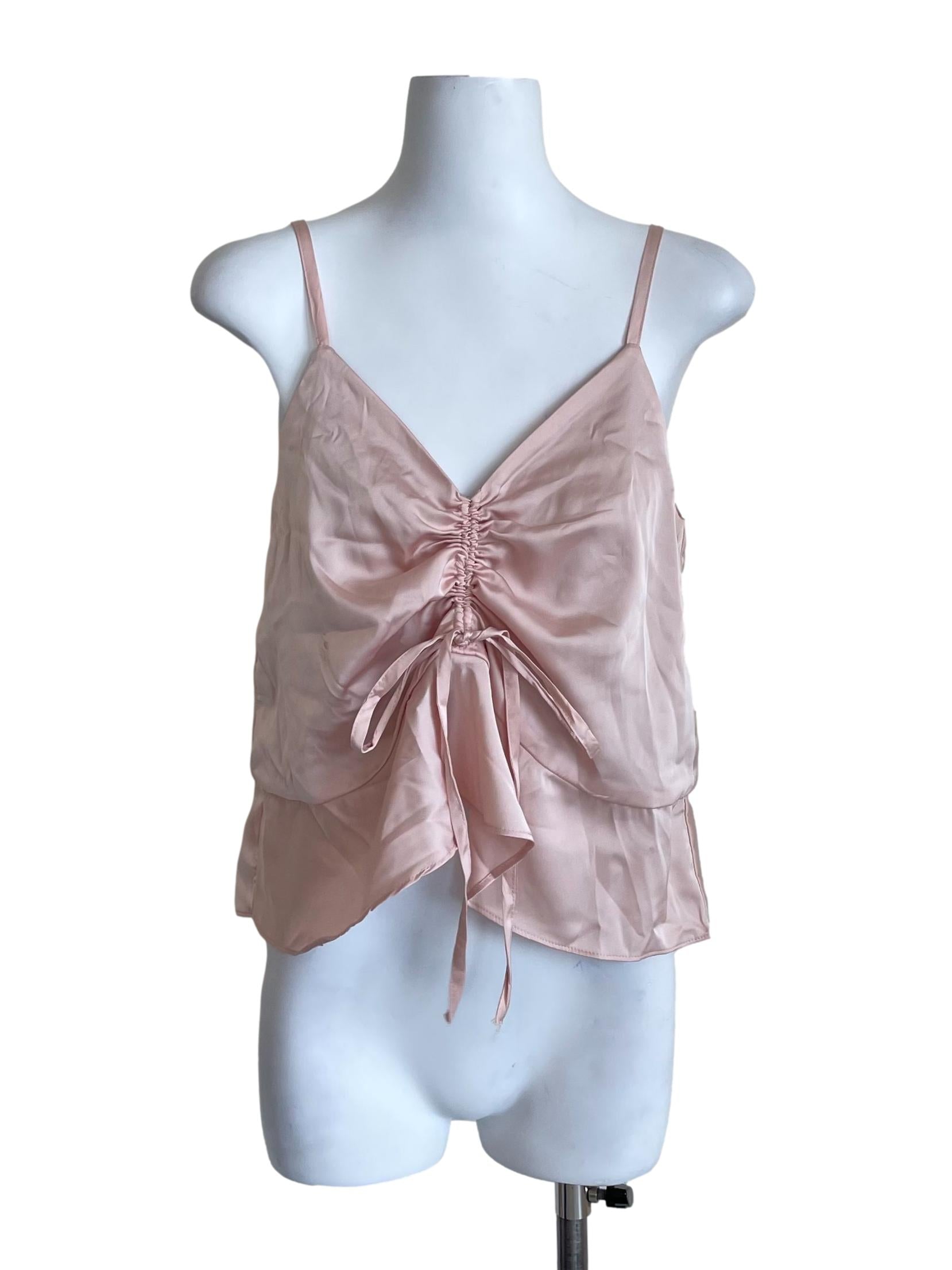 Pink Scrunch Satin Cami Top