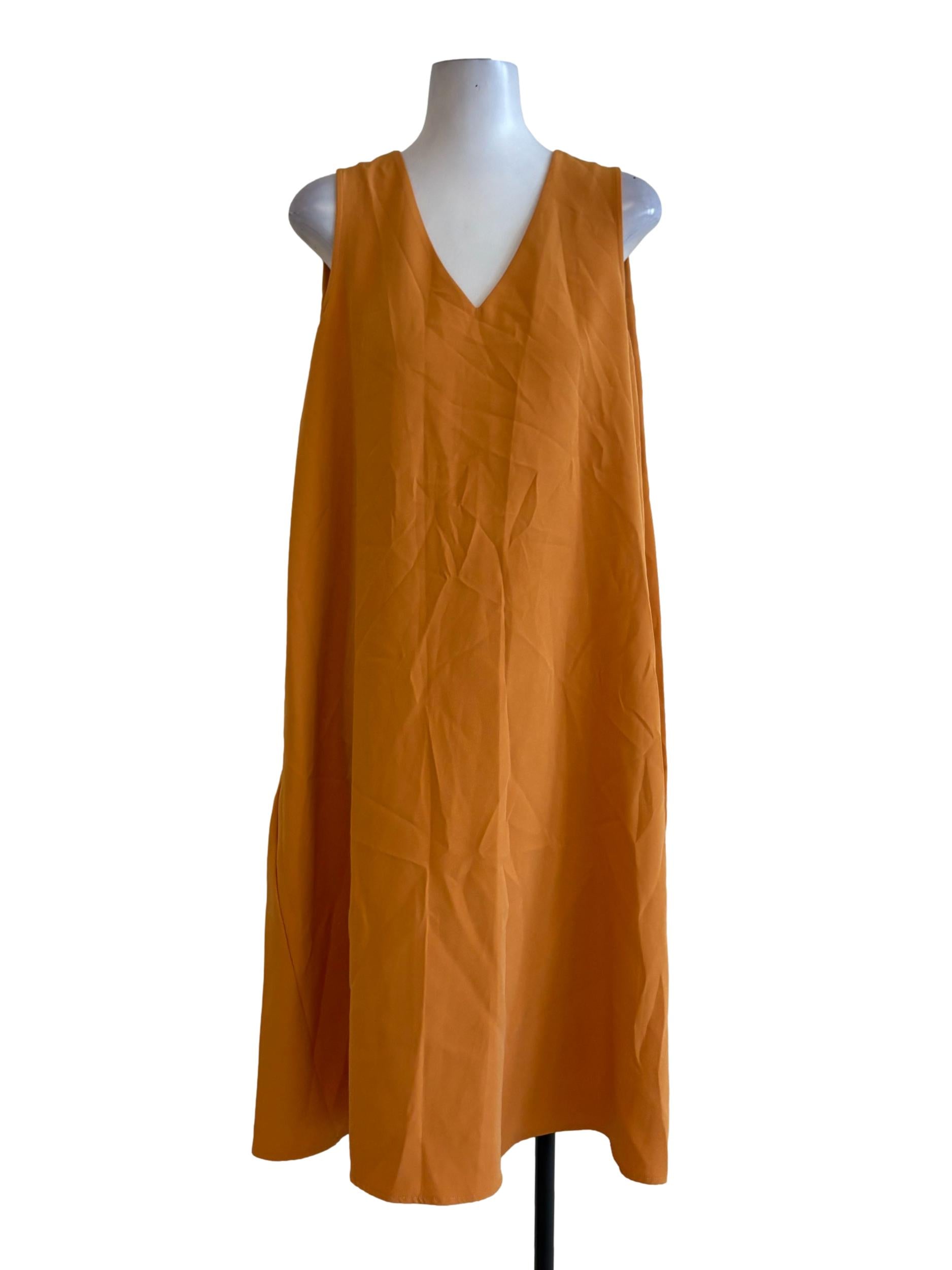 Fire Orange V Neck Tent Dress