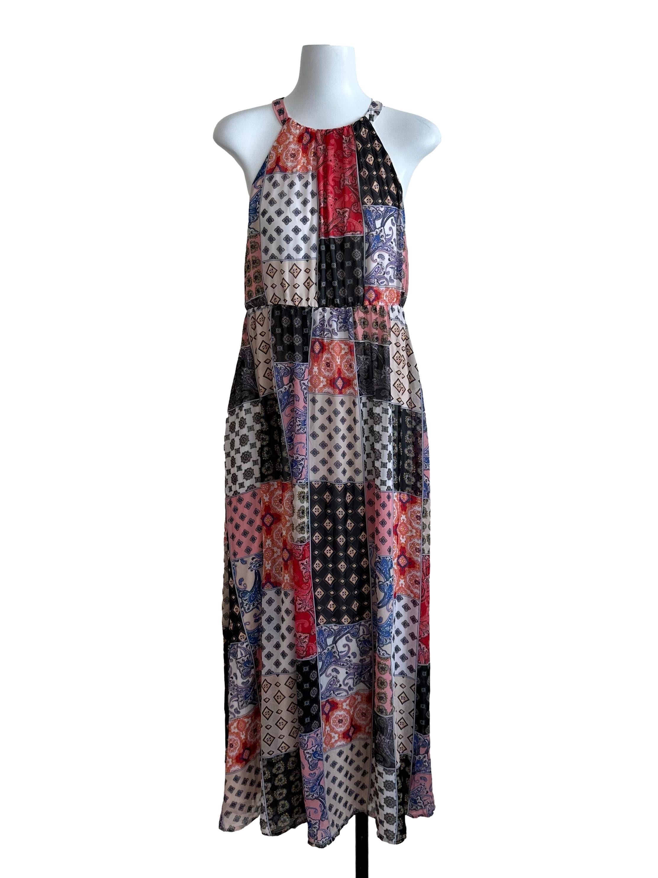 Multicolour Pattern Halter Chiffon Dress