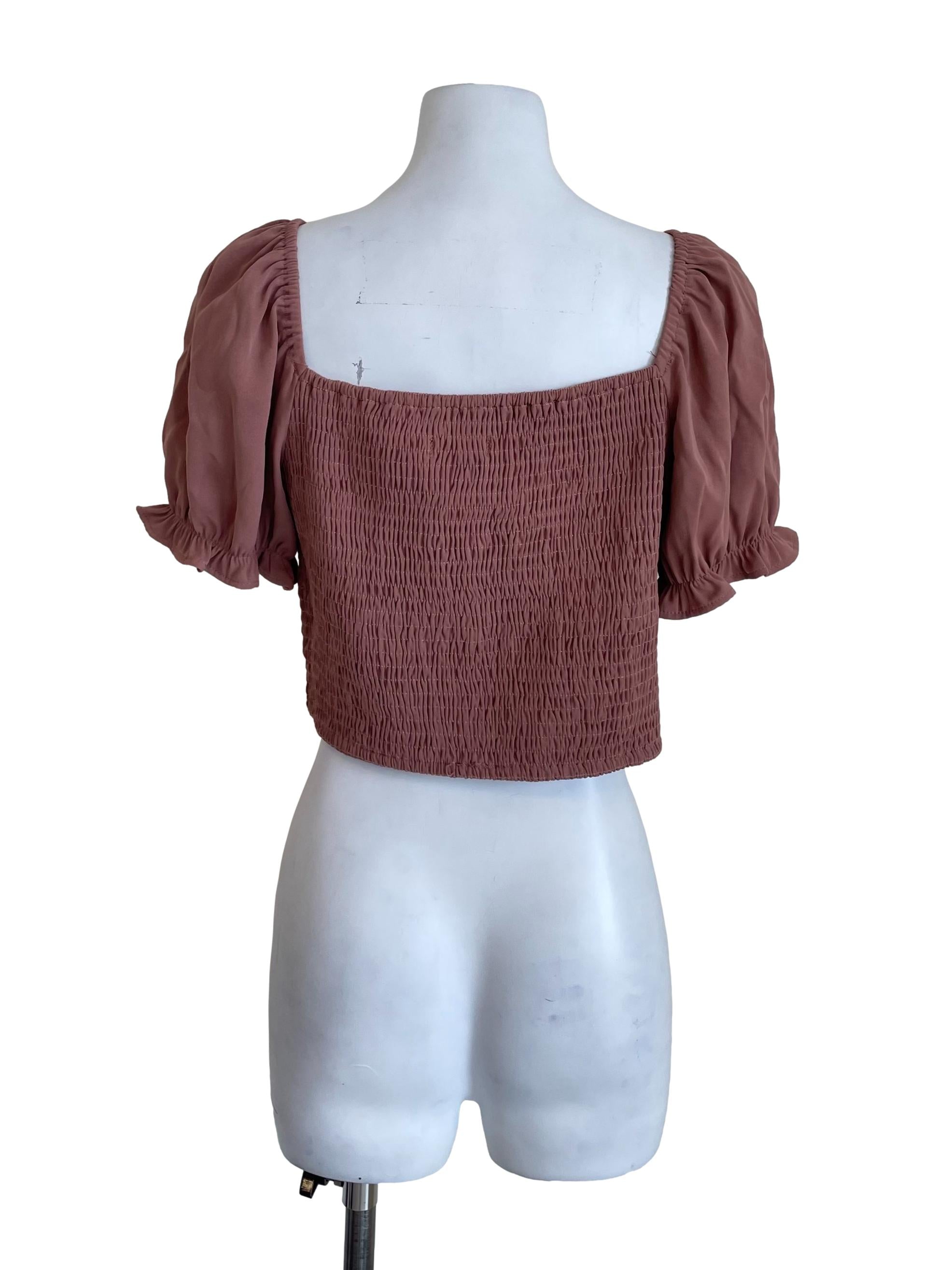 Dusty Blush Shirred Crop Top
