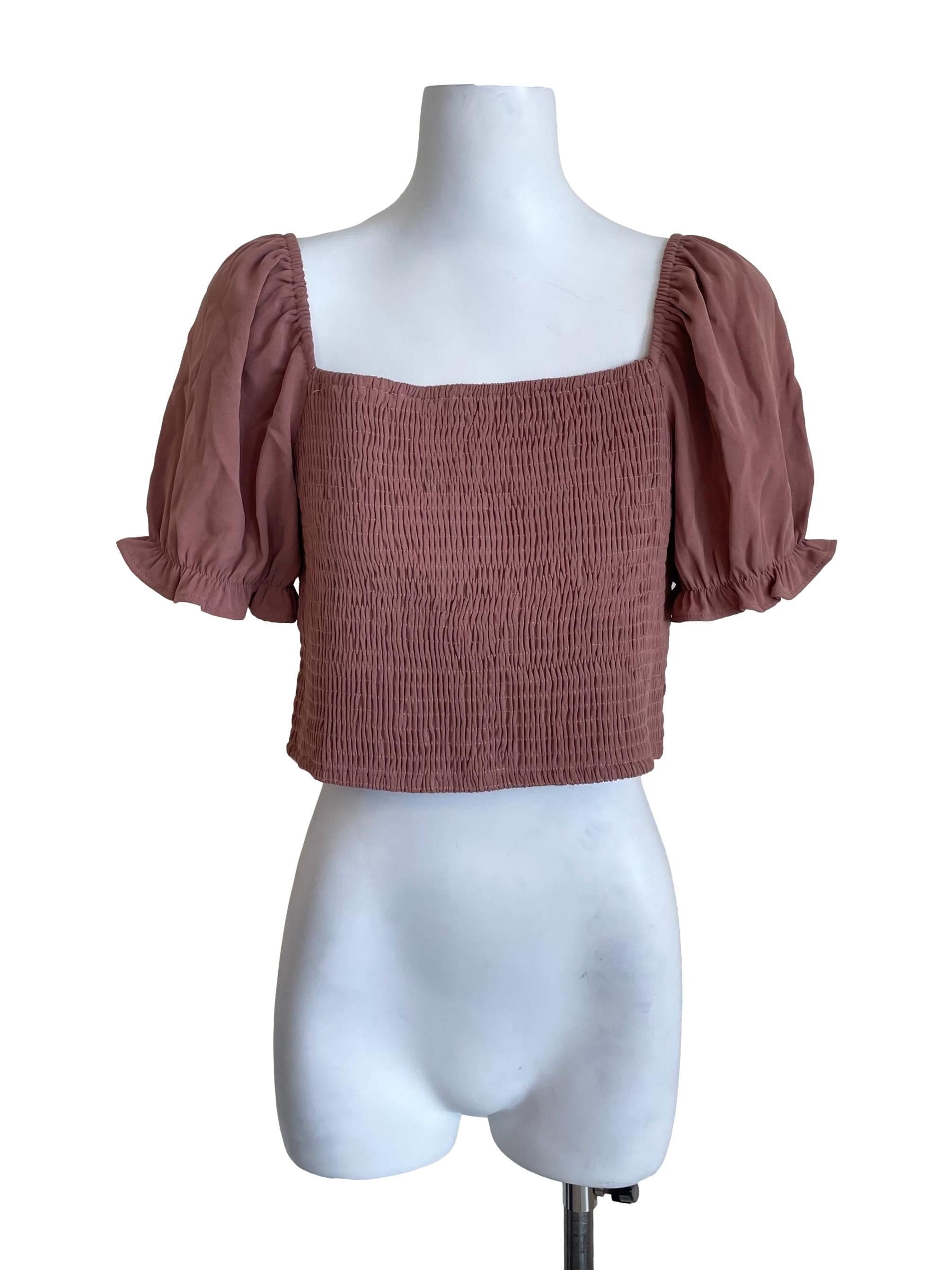 Dusty Blush Shirred Crop Top