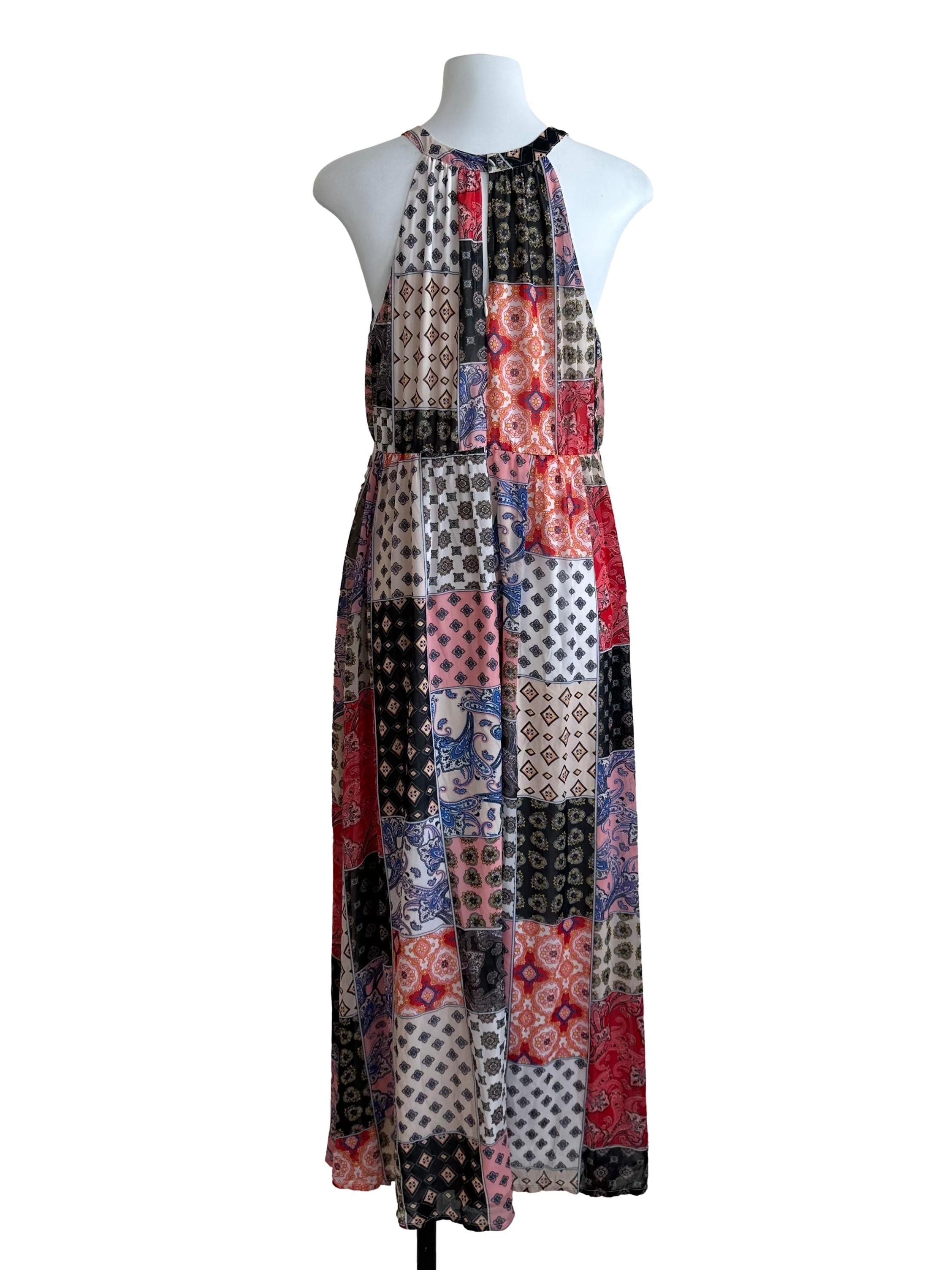Multicolour Pattern Halter Chiffon Dress
