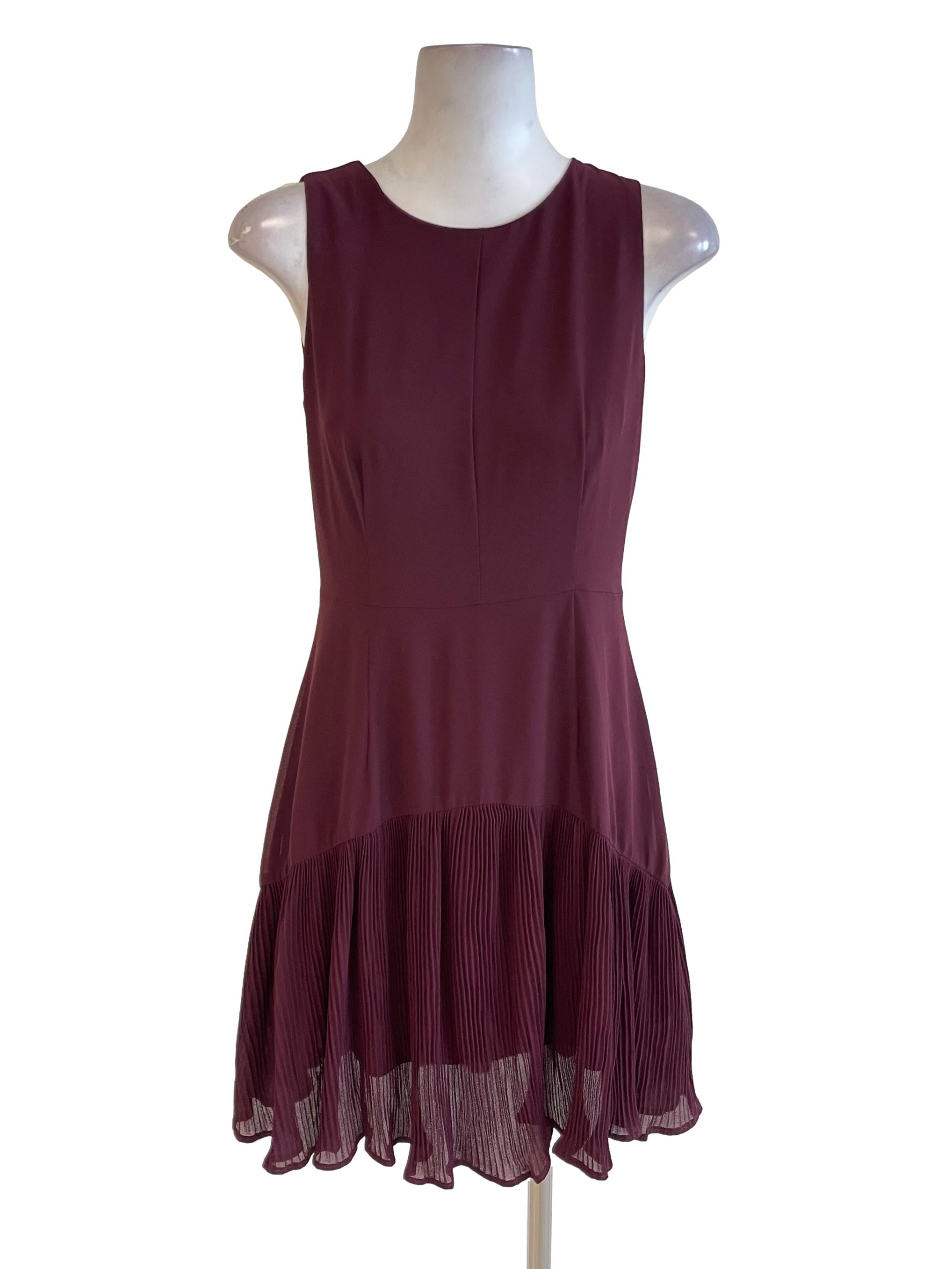 Boysenberry Purple Jewel Neck Ruffle Hem Dress