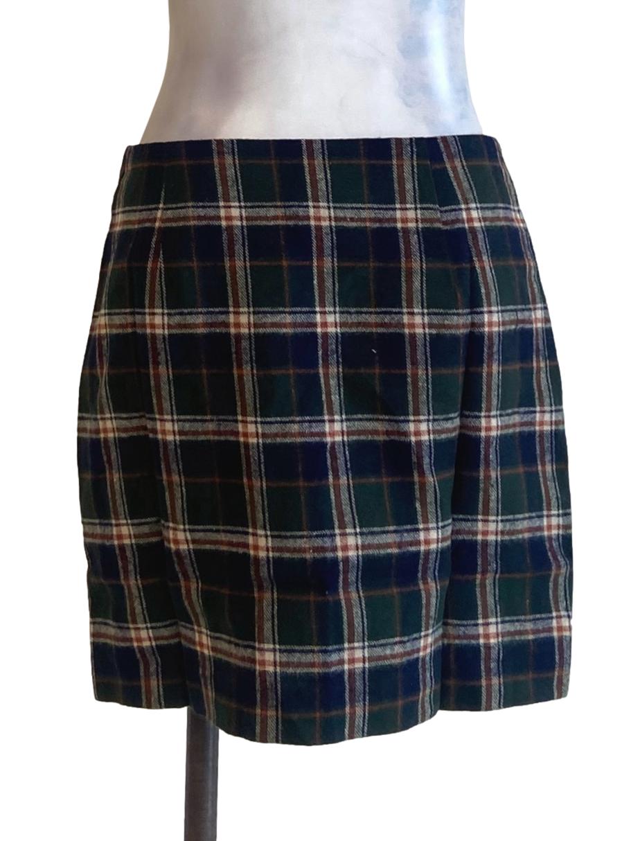 Blue & Green Tartan Front Zip Mini Skirt