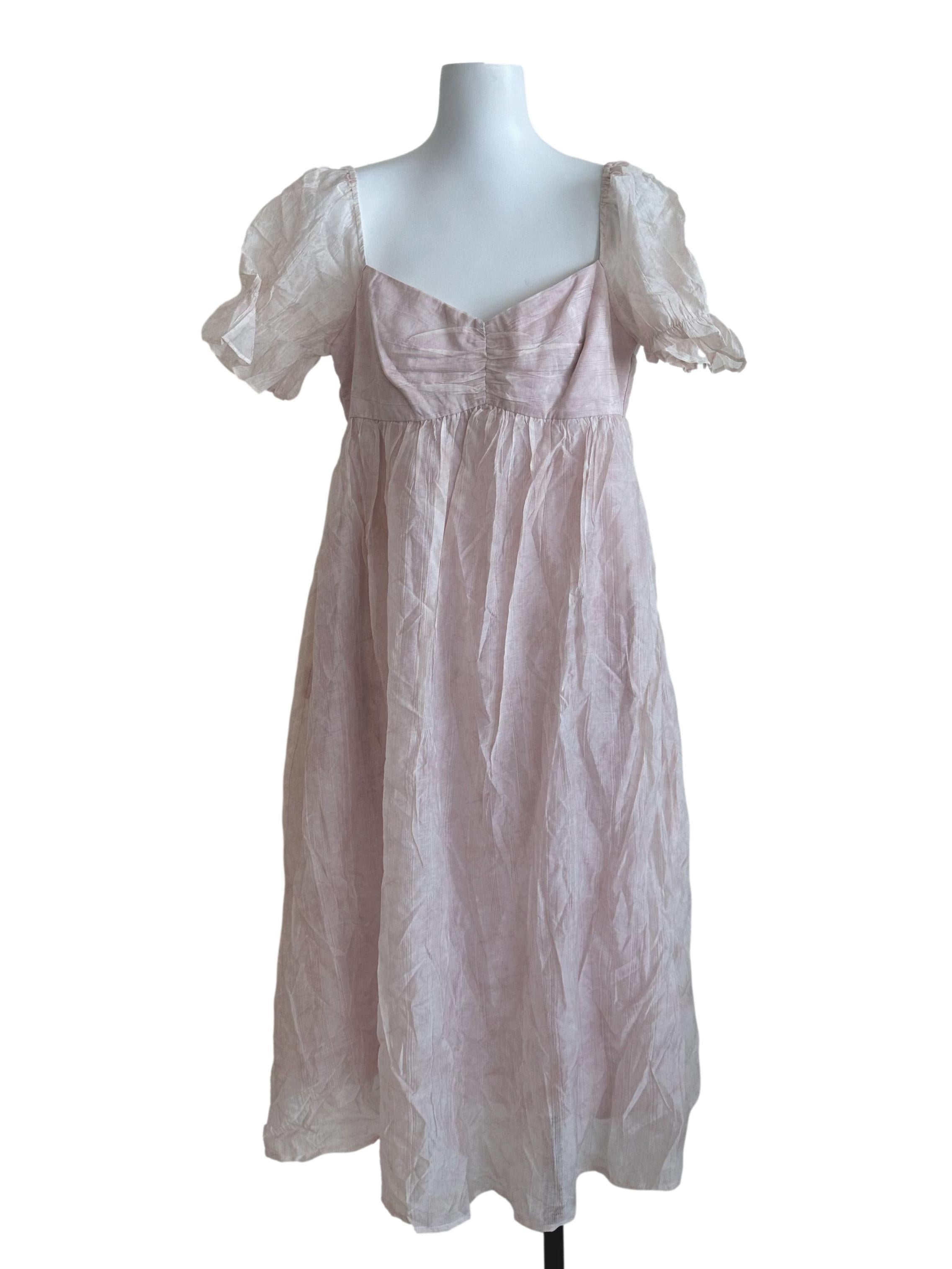 Pale Pink Stripe Textured Empire Dress