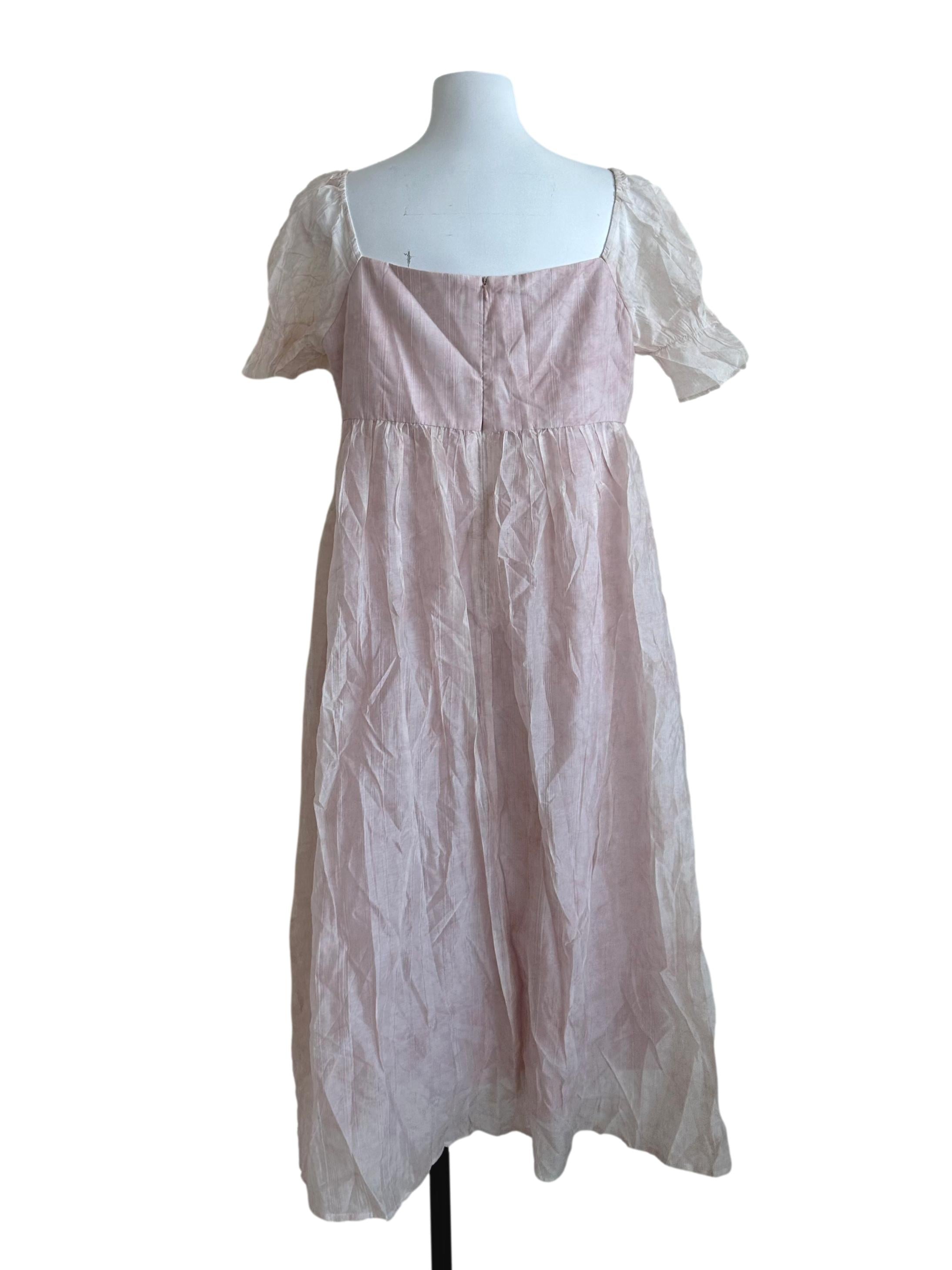 Pale Pink Stripe Textured Empire Dress