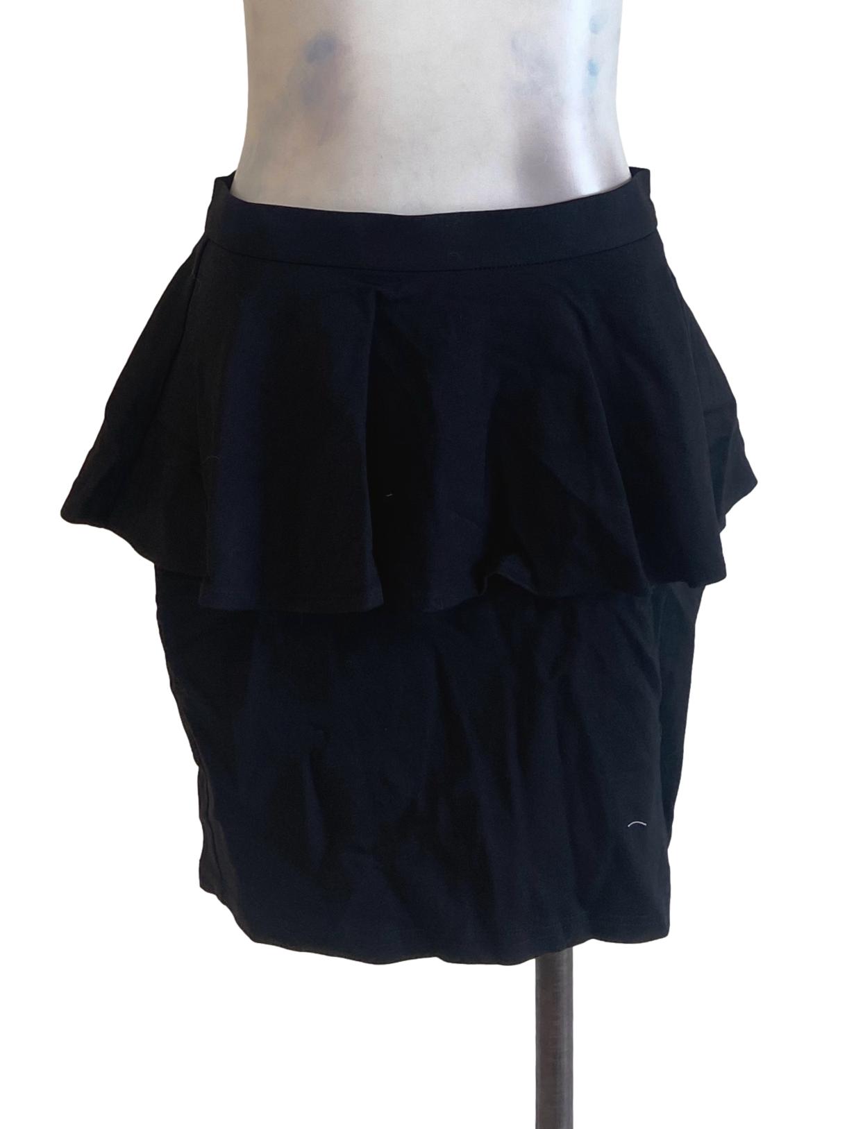 Black Half Peplum Twill Skirt