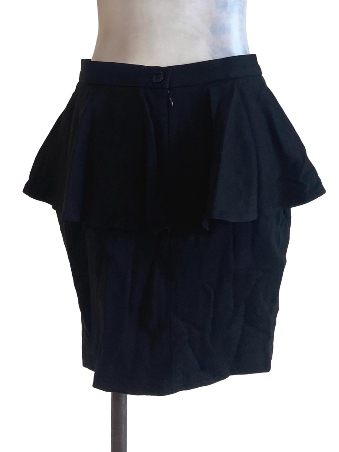 Black Half Peplum Twill Skirt