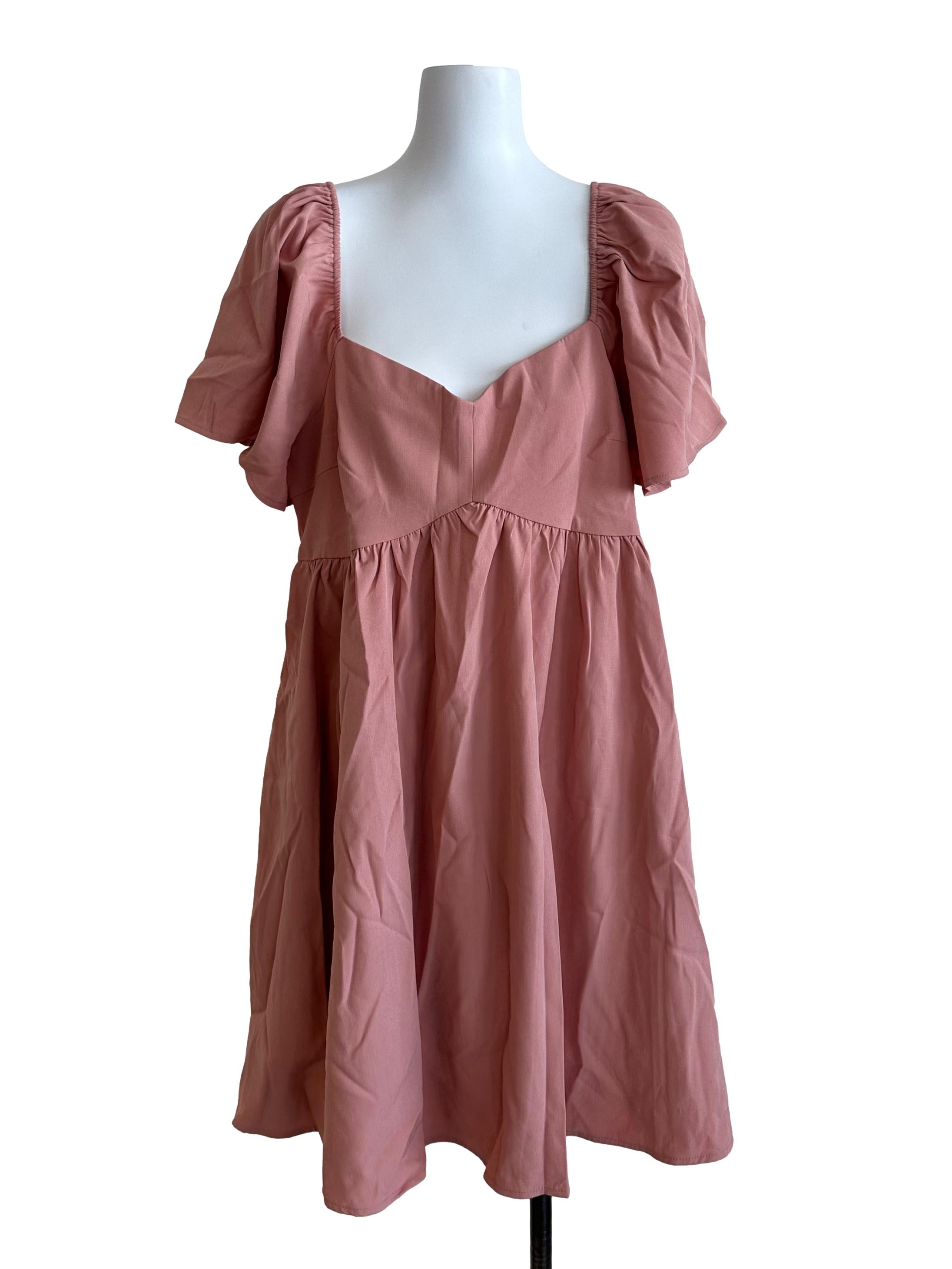 Dusty Pink Sweetheart Neck Babydoll Dress