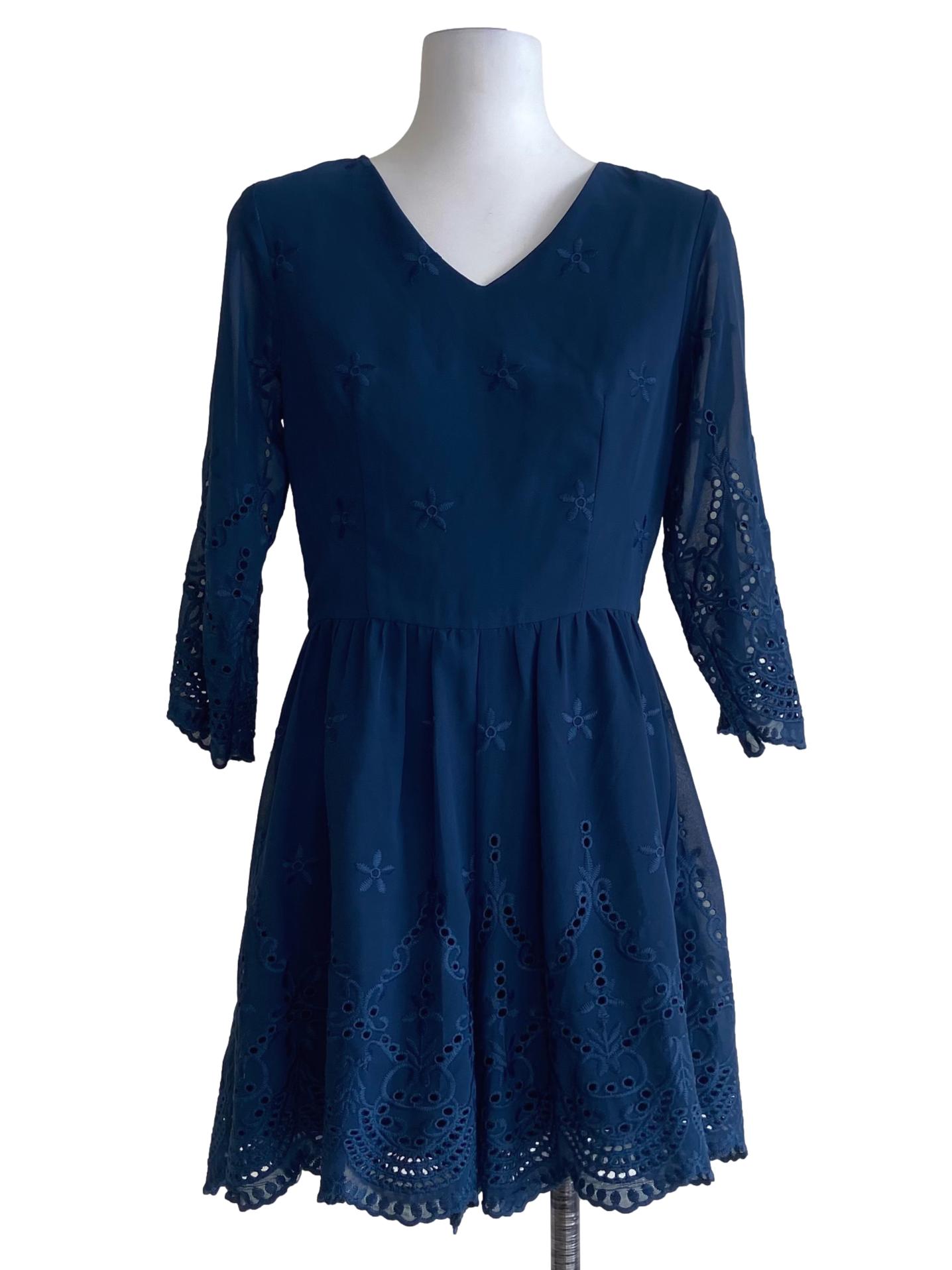 Aegean Blue & Embroidery Floral Romper