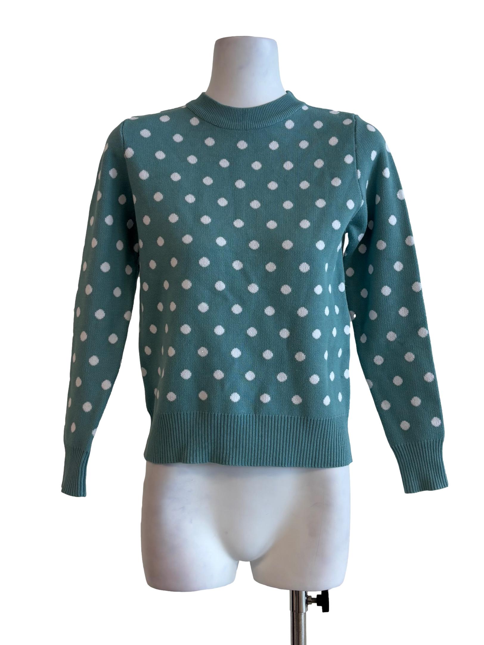 Aqua Green Polka Dot Knit Sweater LB