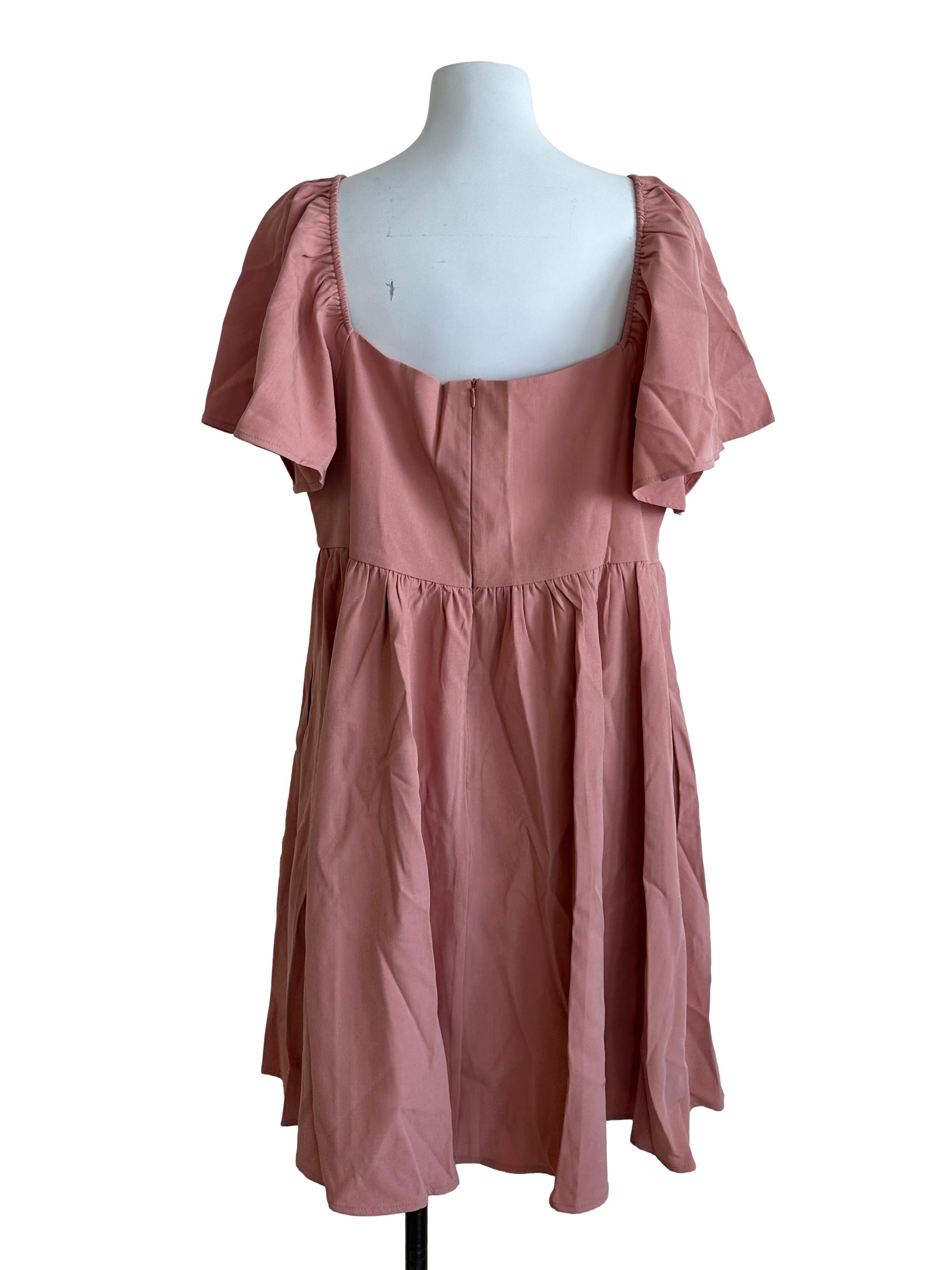 Dusty Pink Sweetheart Neck Babydoll Dress