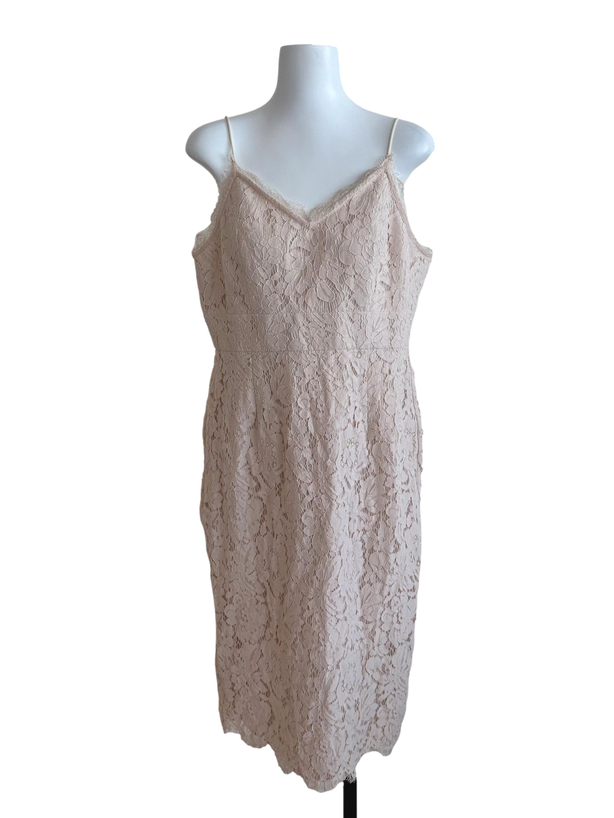 Sepia Beige Lace V Neck Sheath Dress