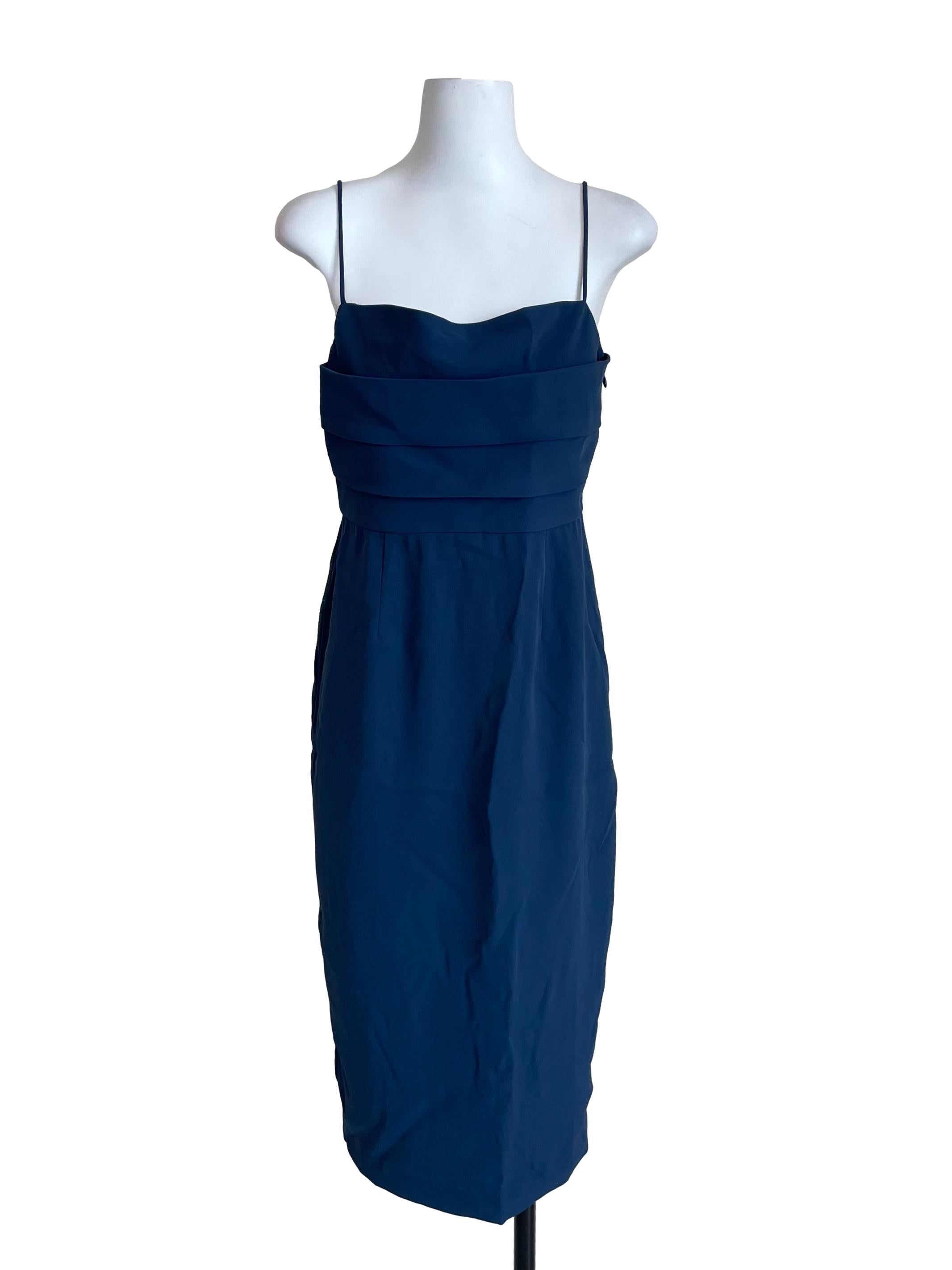 Navy Pleated Bust Slip Dress