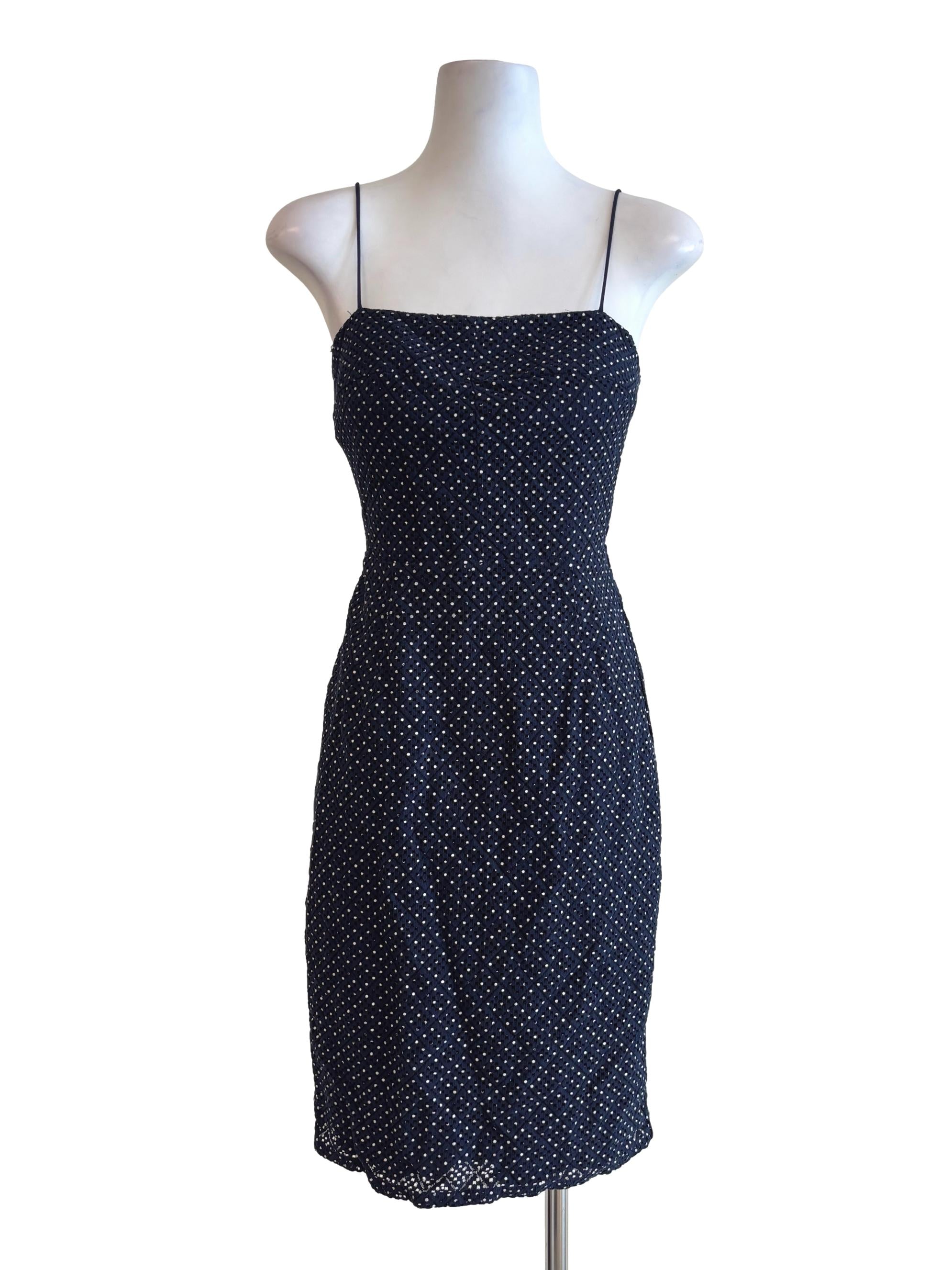 Blue Black Textured Camisole Dress LB