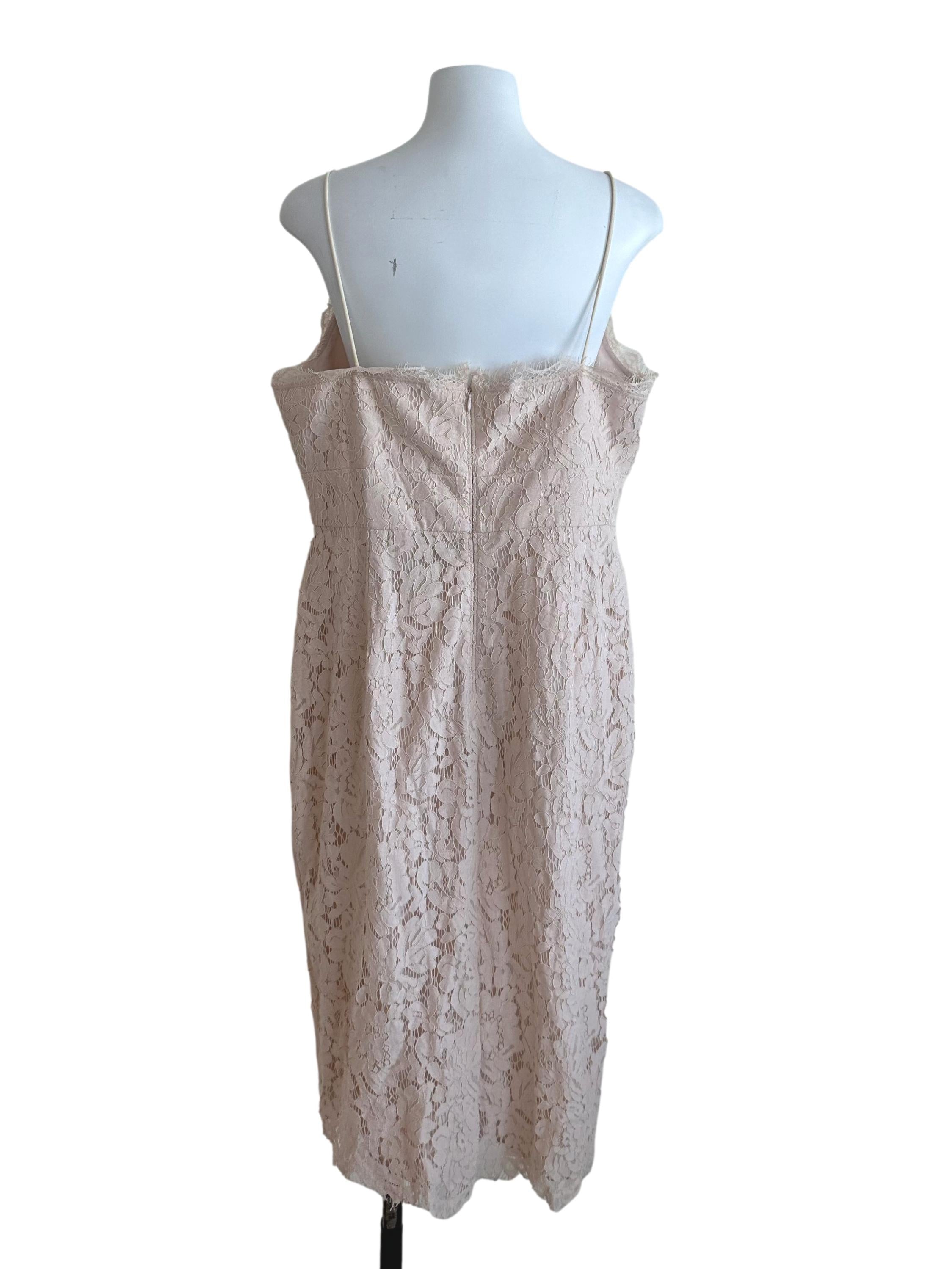 Sepia Beige Lace V Neck Sheath Dress