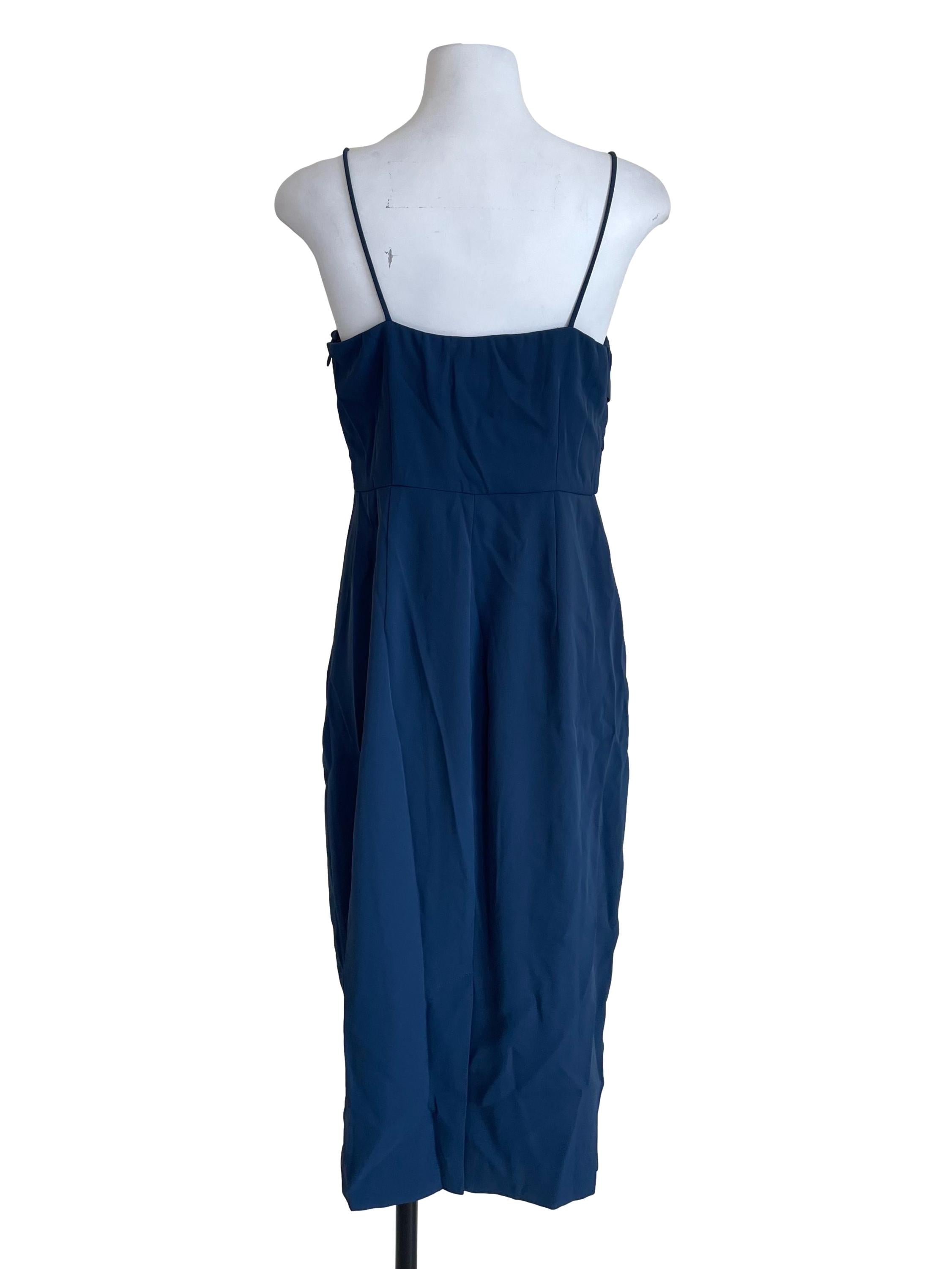 Navy Pleated Bust Slip Dress