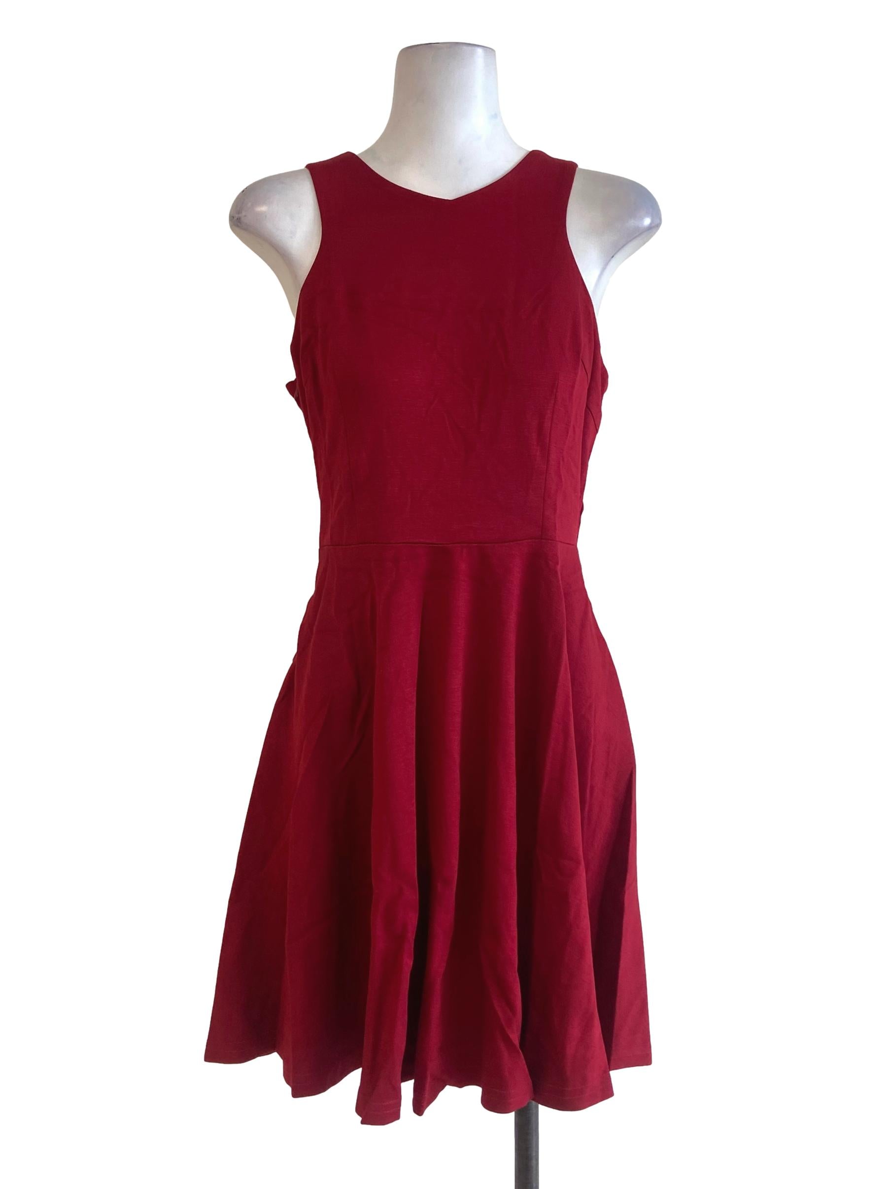 Crimson Red Sleeveless Apron Dress