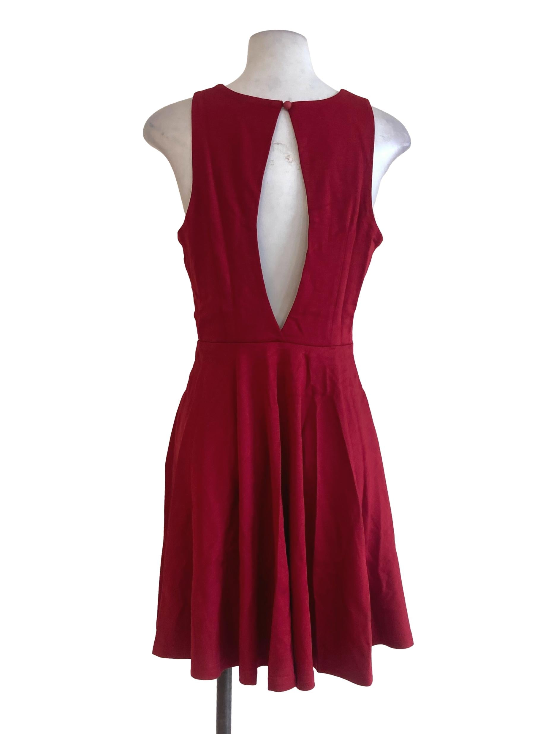 Crimson Red Sleeveless Apron Dress