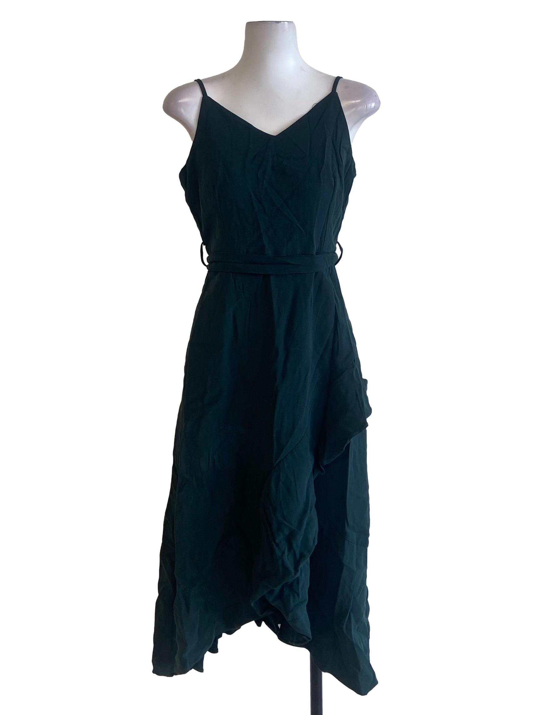 Pine Green Sleeveless Asymmetric Dress