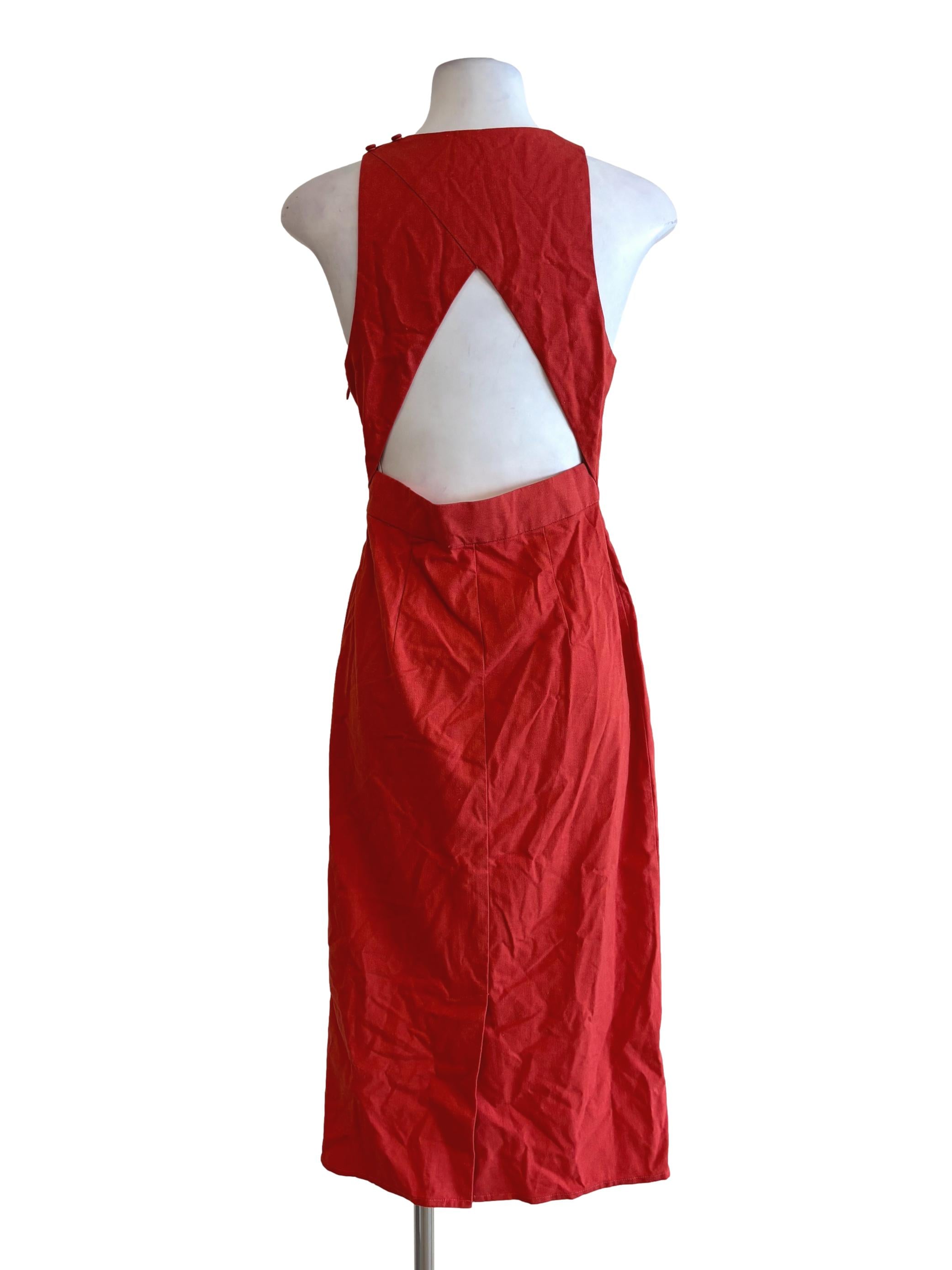 Flame Orange Sleeveless Linen Pencil Dress LB