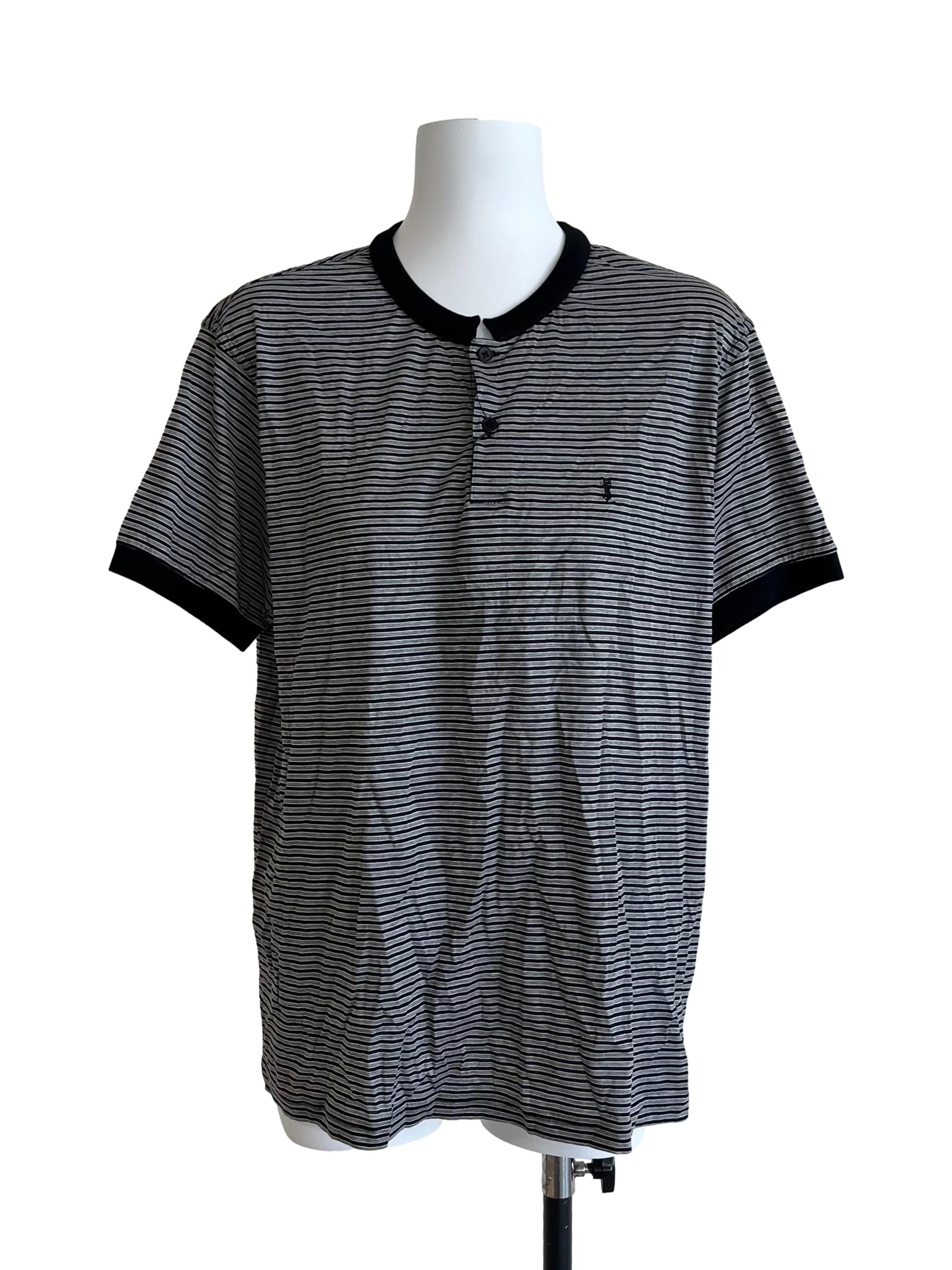 Ink Black Striped Collarless Top
