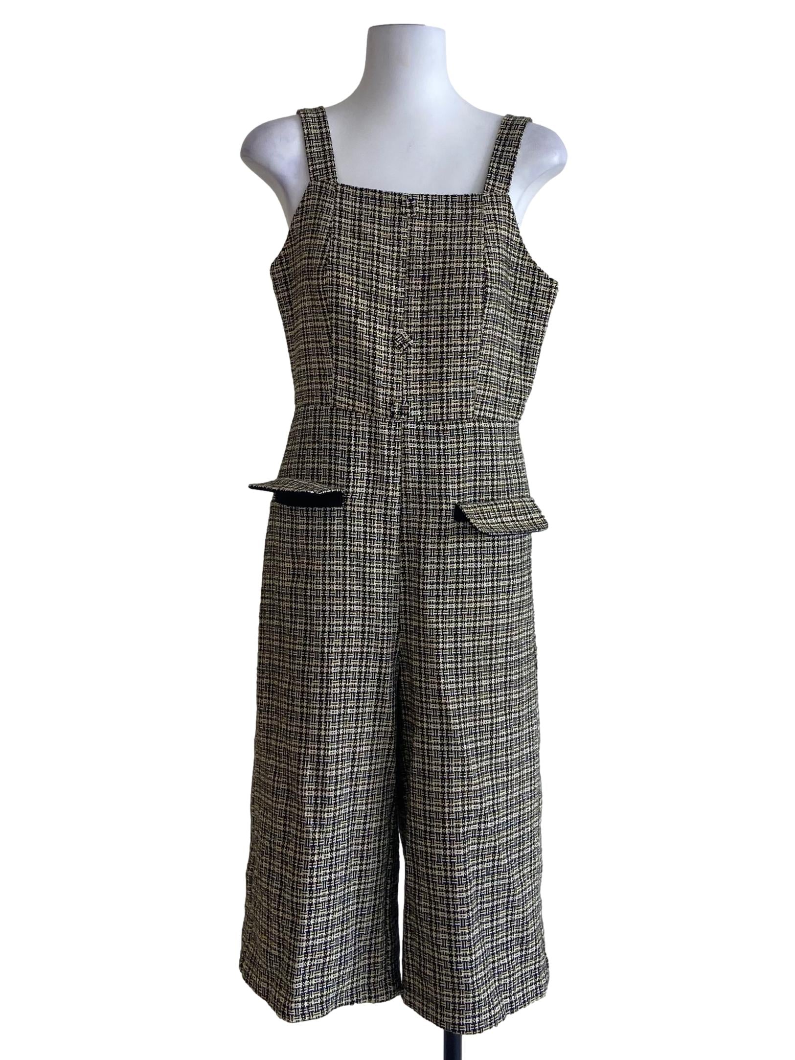 Black Tweed Sleeveless Jumpsuit