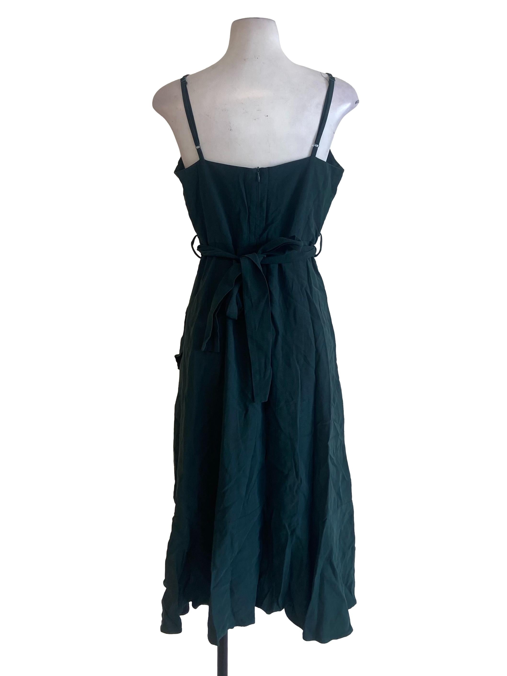 Pine Green Sleeveless Asymmetric Dress