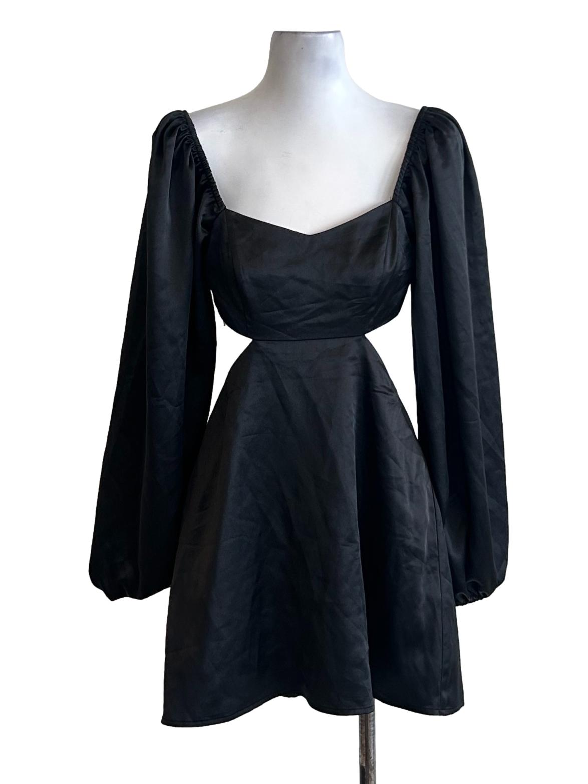 Black Square Neckline A-Line Dress