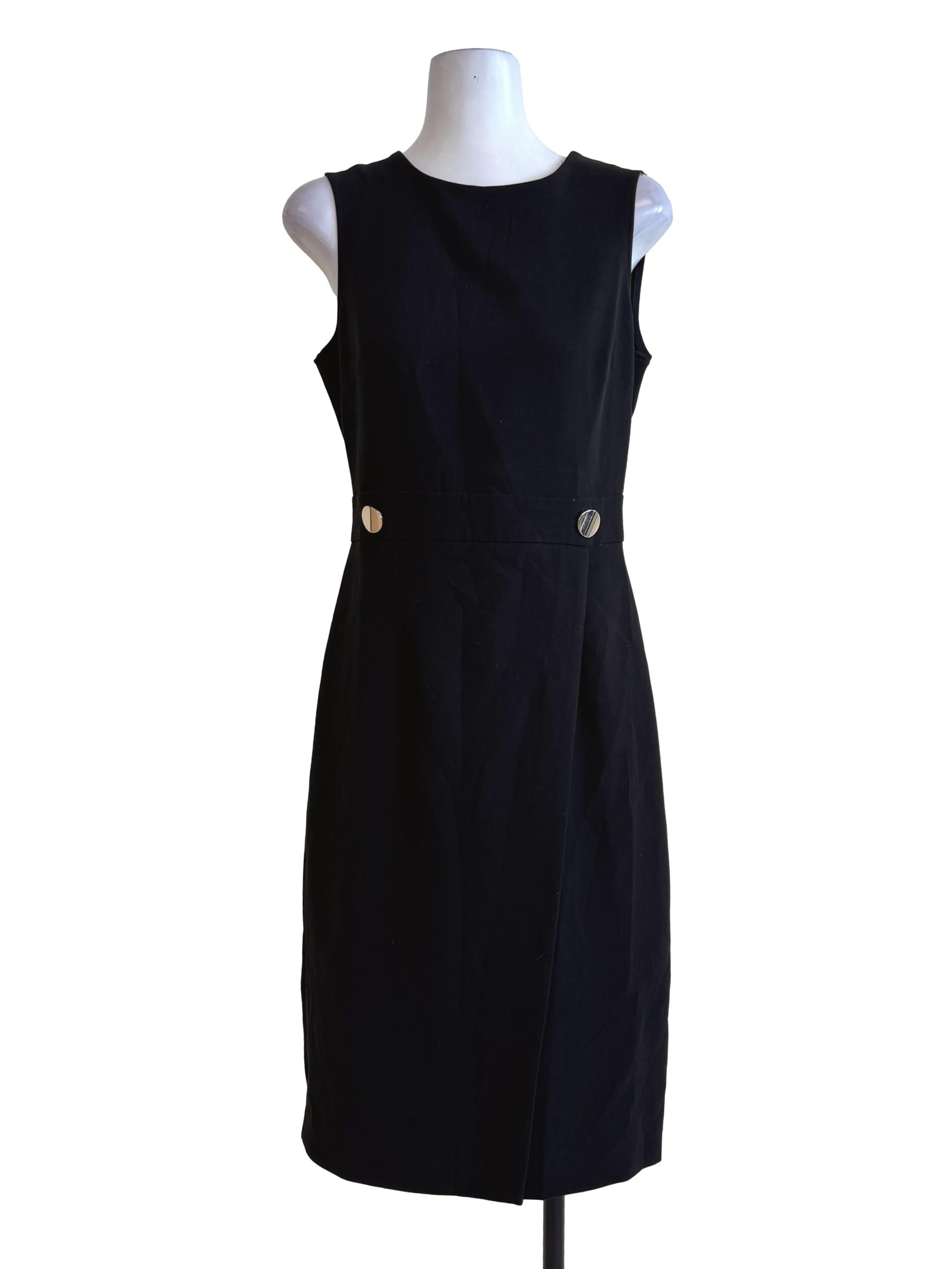 Matte Black With Gold Buttons Shift Dress