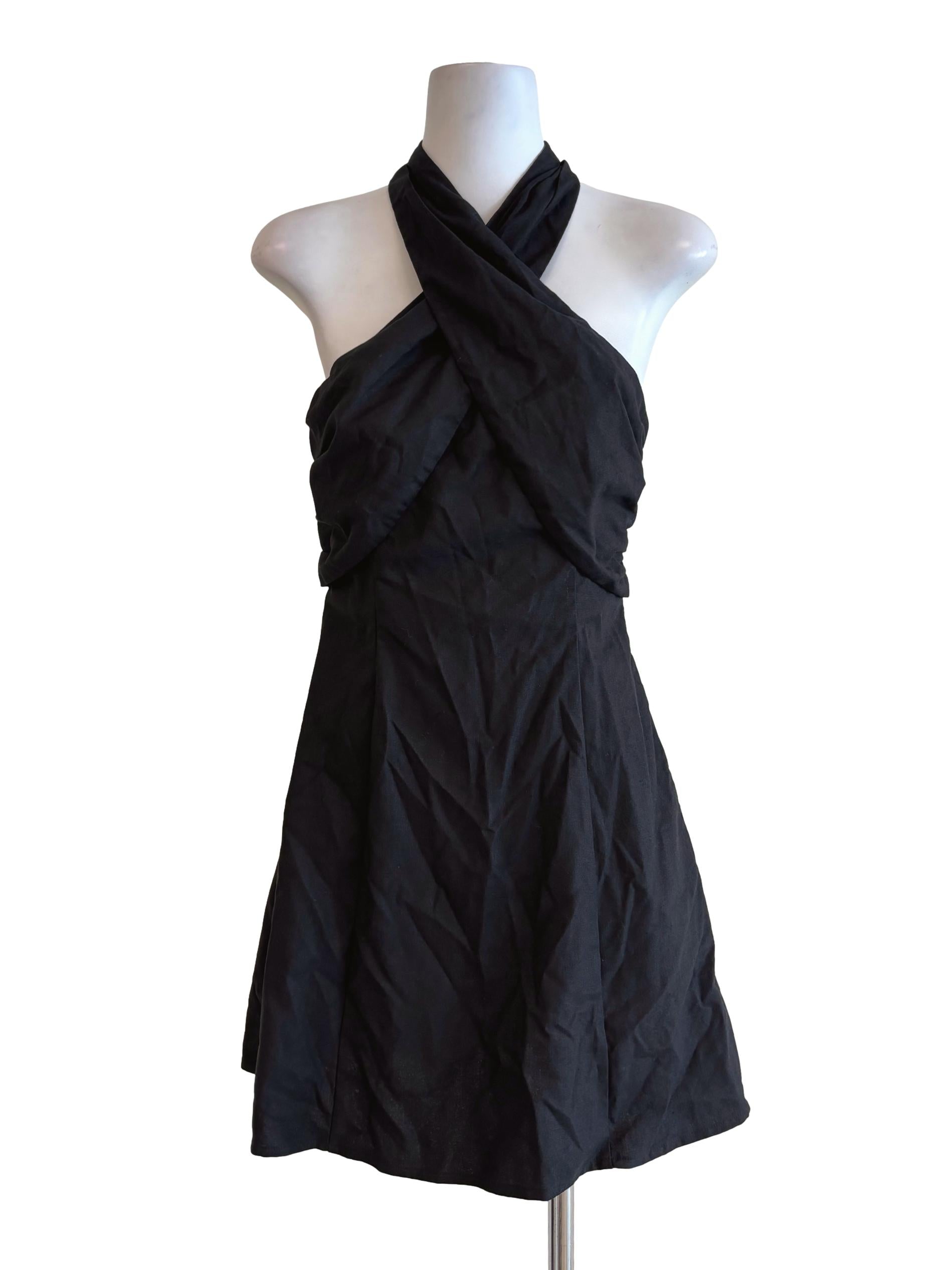 Jet Black Cross Neck A-Line Dress LB